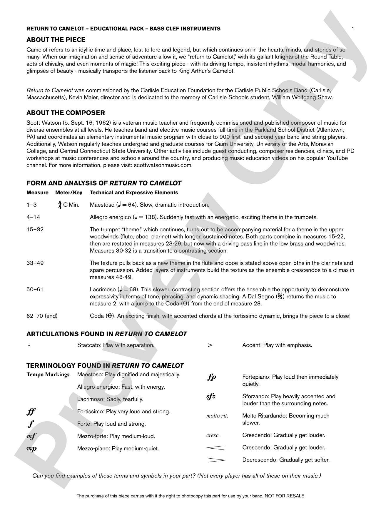 Return to Camelot: Bass Clef Educational Pack