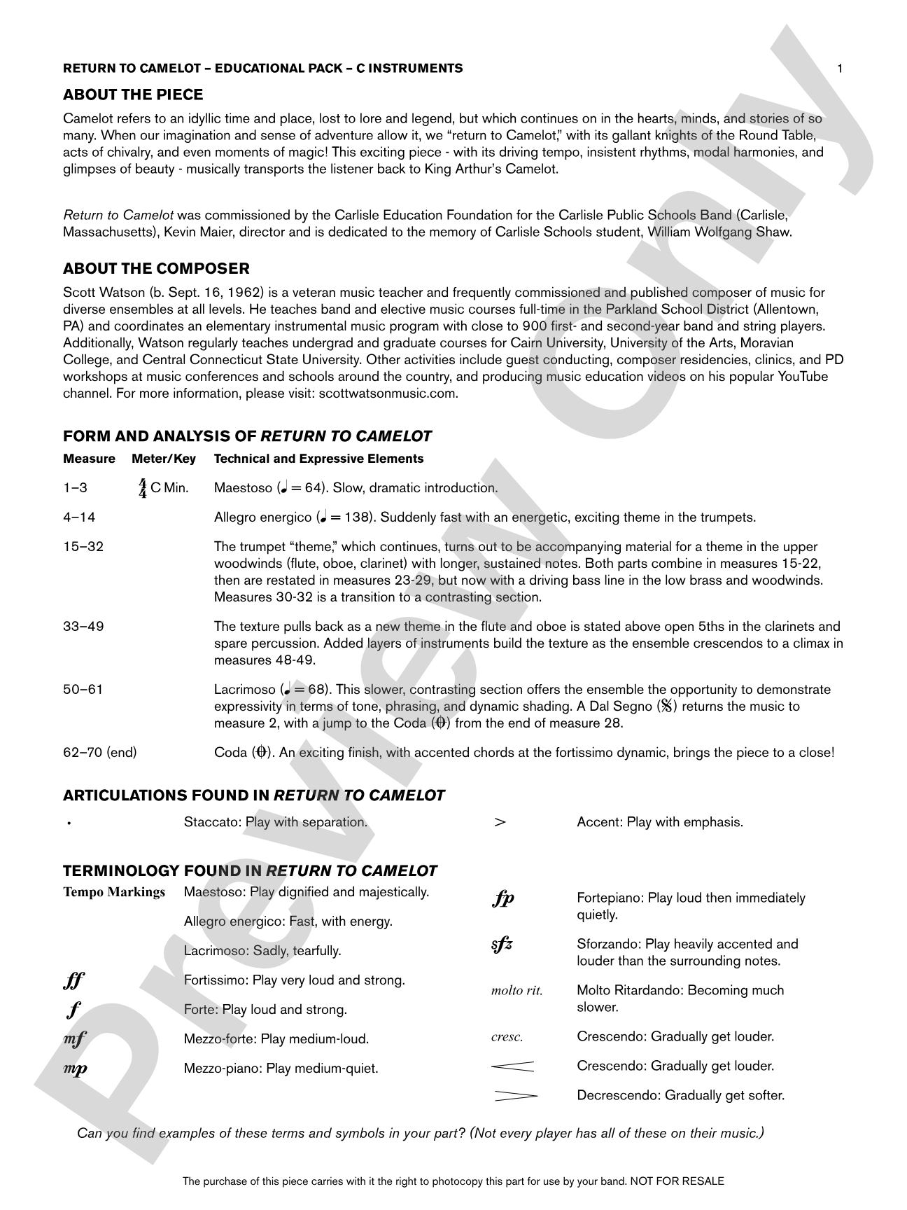 Return to Camelot: C Educational Pack