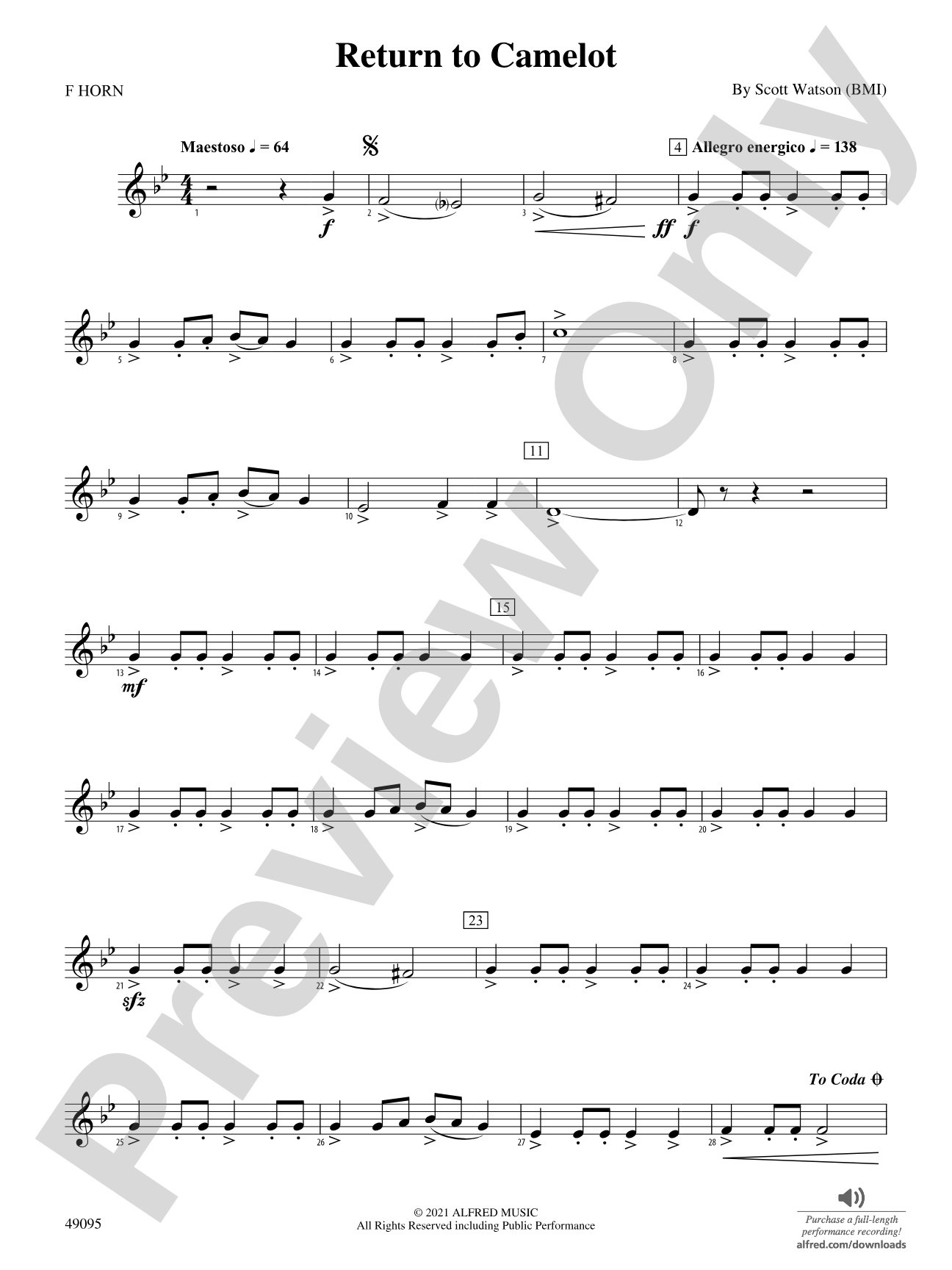 Return to Camelot: 1st F Horn