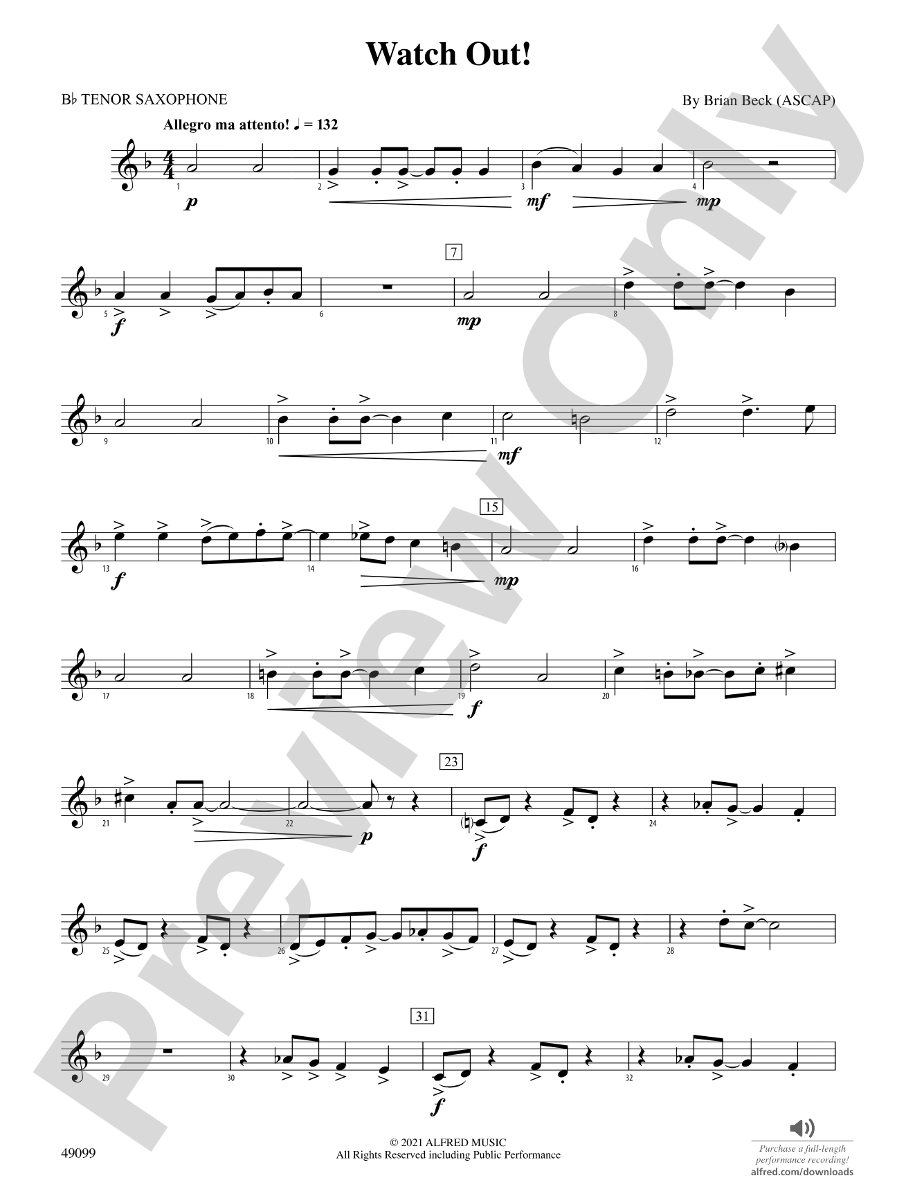 Watch Out!: B-flat Tenor Saxophone