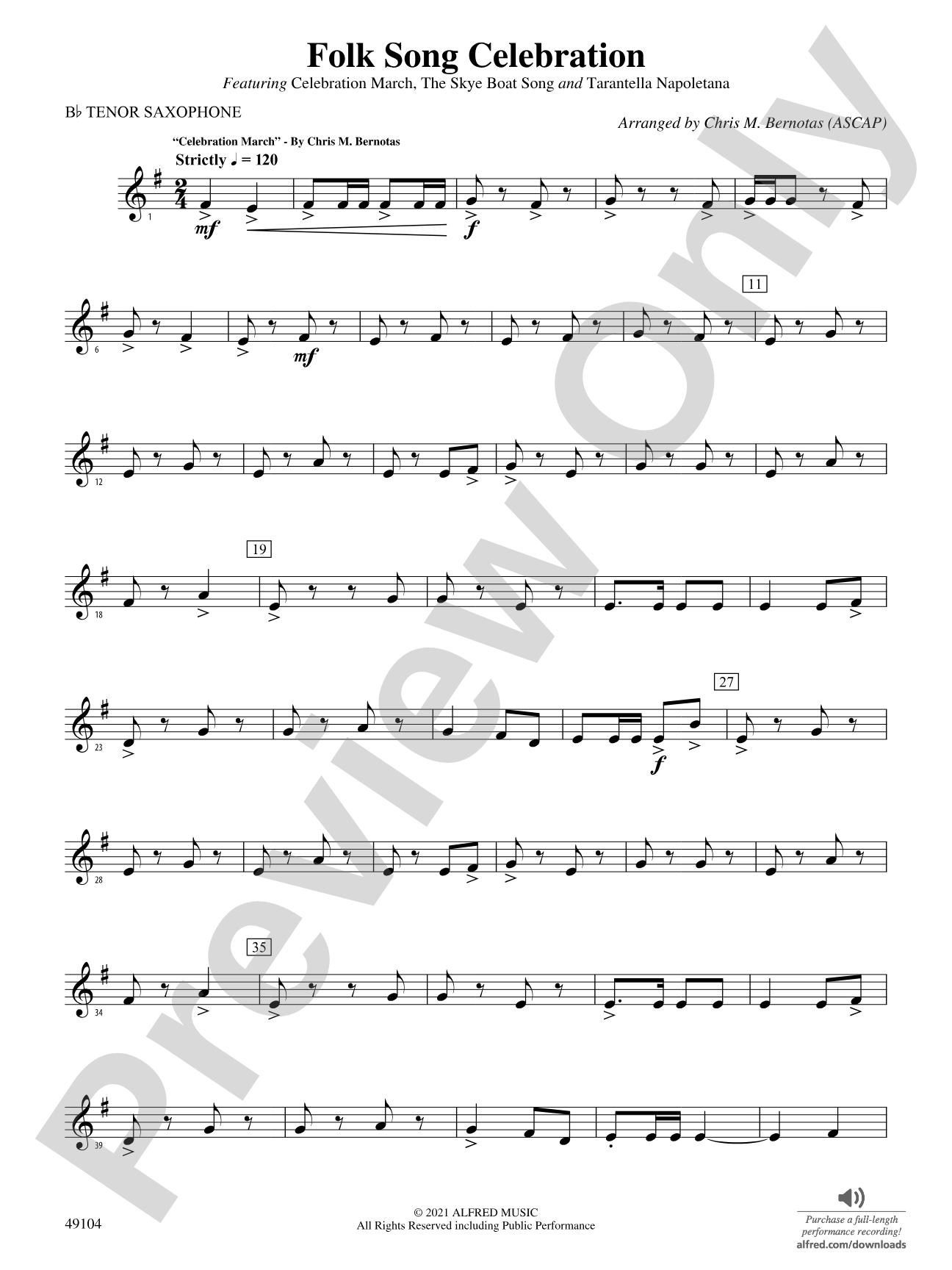 Folk Song Celebration: B-flat Tenor Saxophone