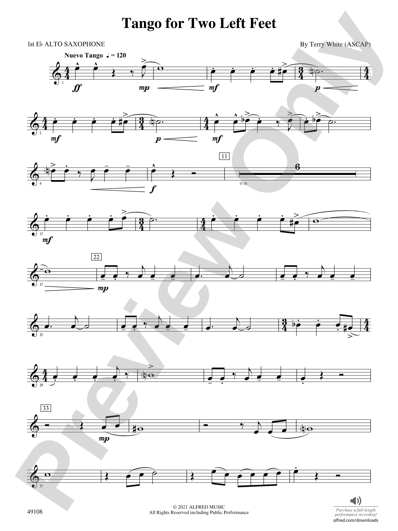 Tango for Two Left Feet: E-flat Alto Saxophone