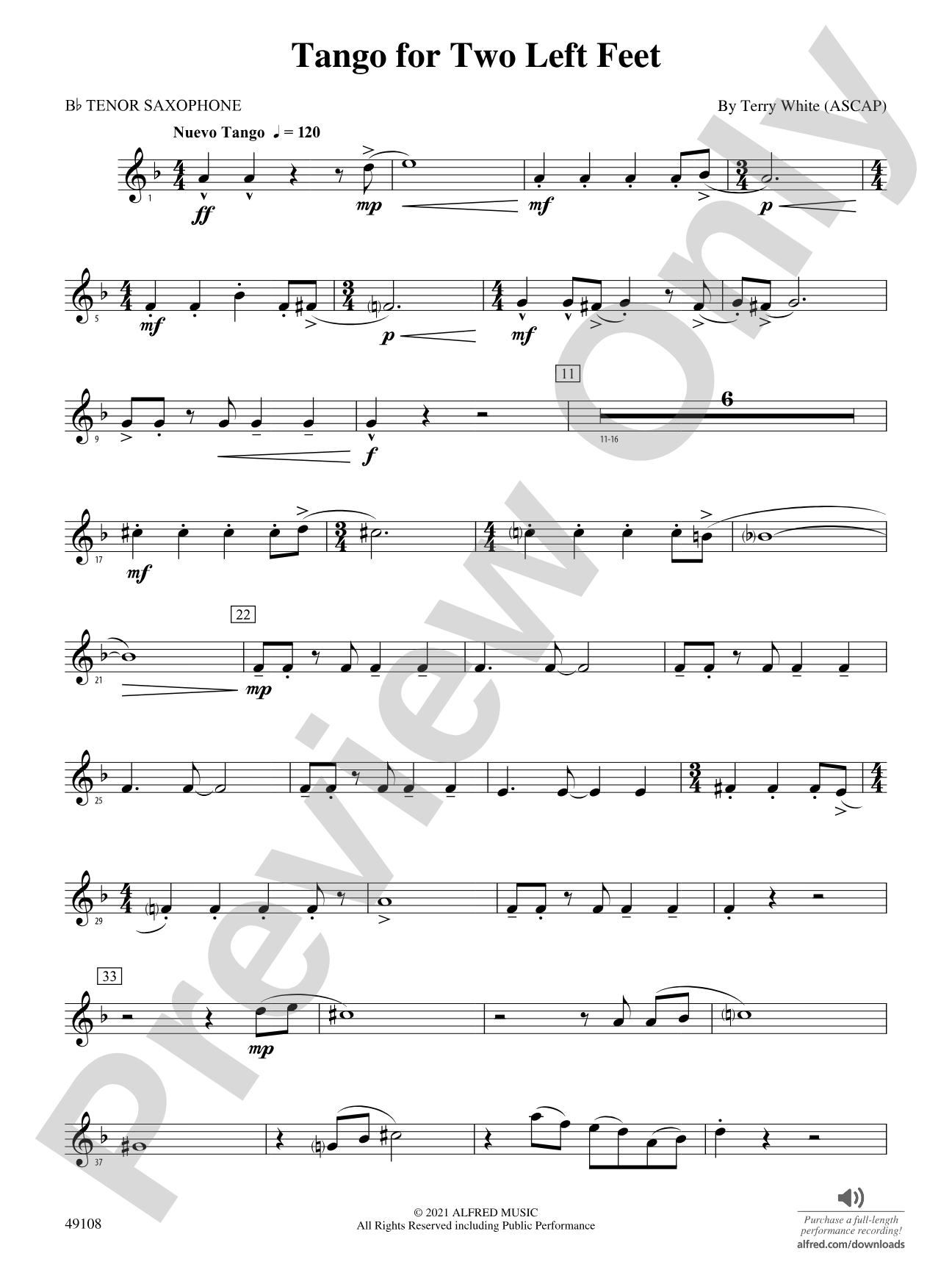 Tango for Two Left Feet: B-flat Tenor Saxophone