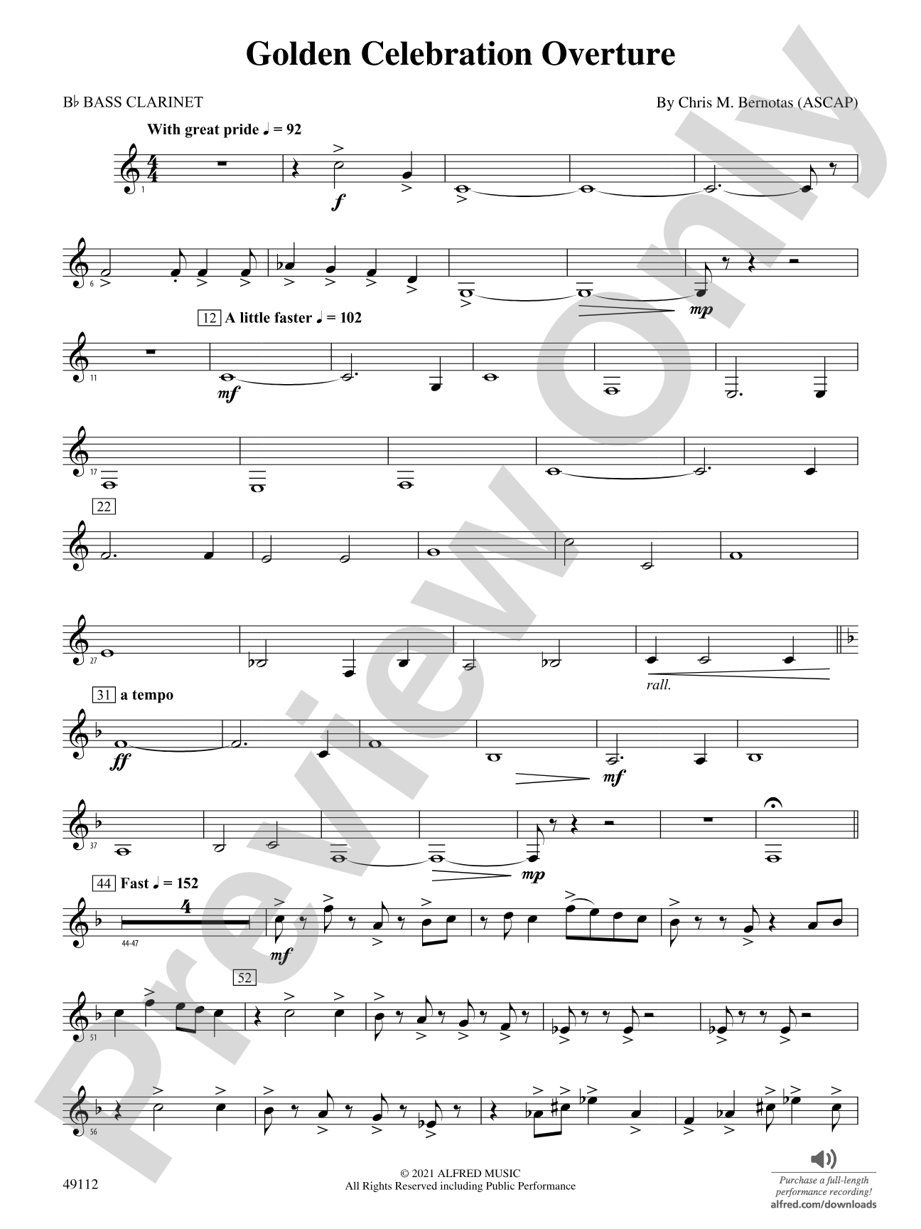 Golden Celebration Overture: B-flat Bass Clarinet