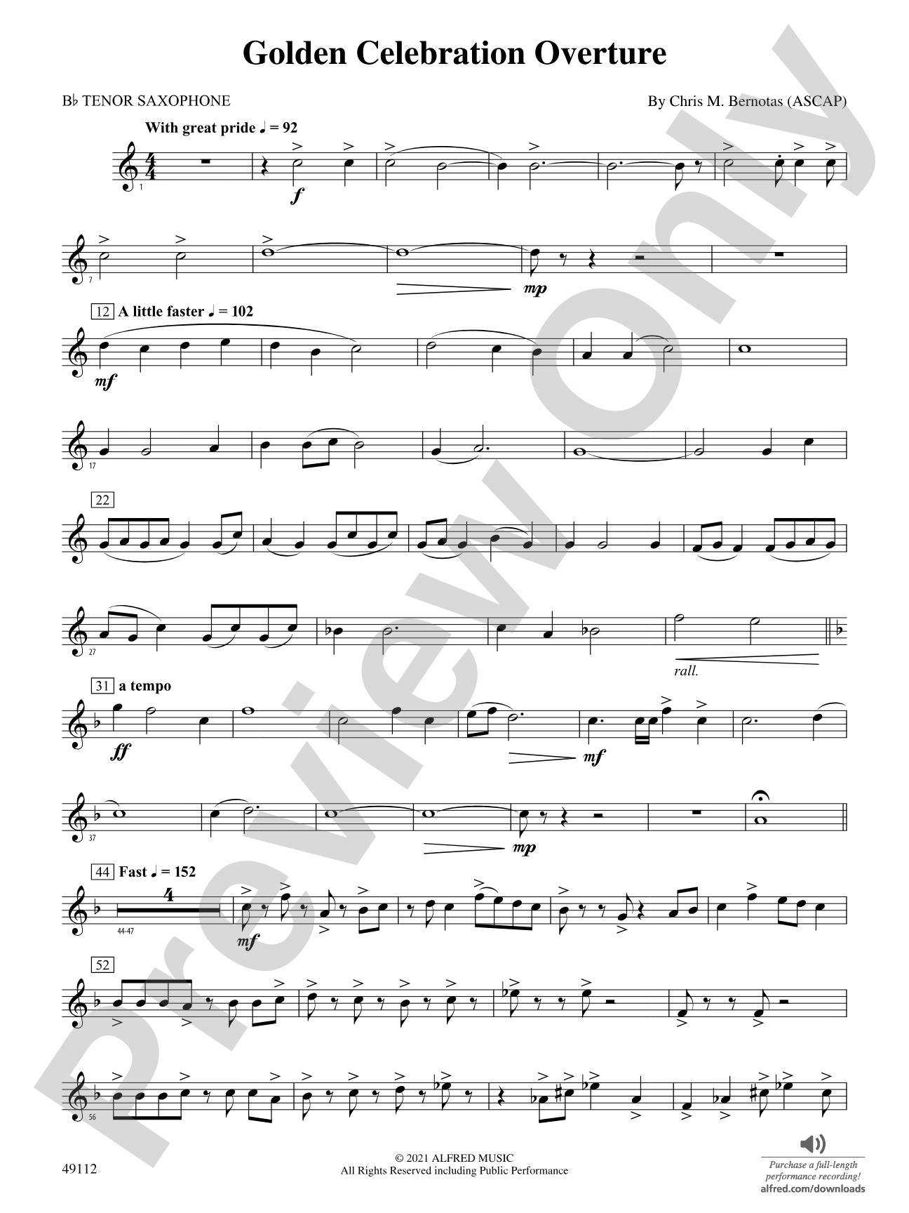 Golden Celebration Overture: B-flat Tenor Saxophone