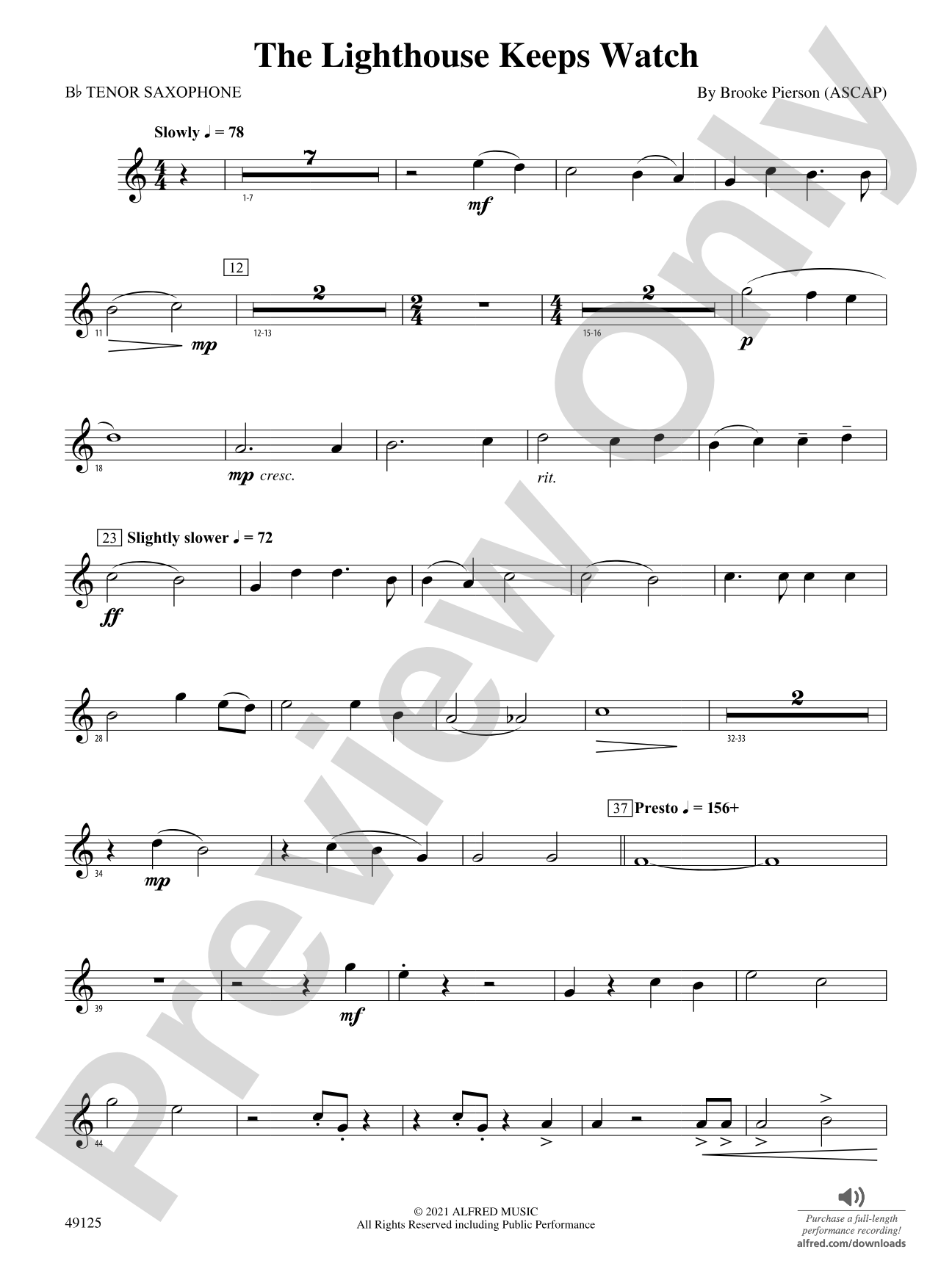 The Lighthouse Keeps Watch: B-flat Tenor Saxophone