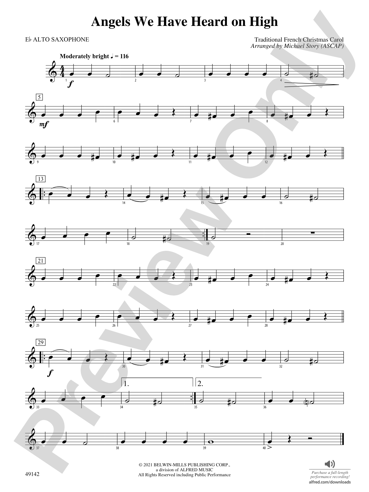 Angels We Have Heard on High: E-flat Alto Saxophone