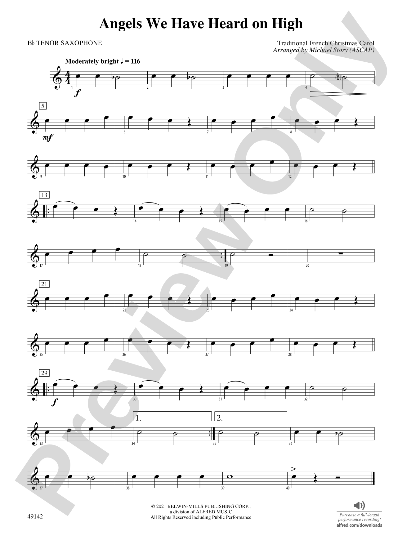 Angels We Have Heard on High: B-flat Tenor Saxophone