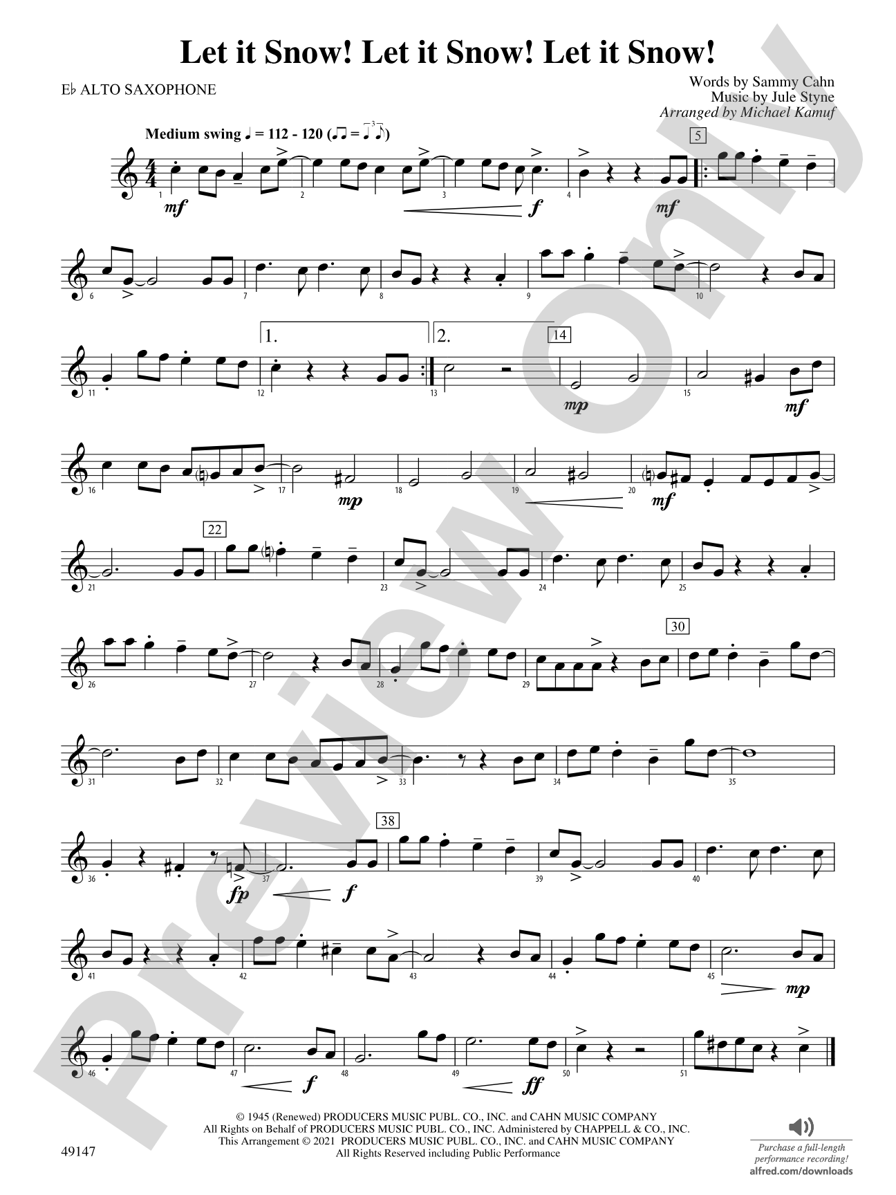 Let It Snow! Let It Snow! Let It Snow!: E-flat Alto Saxophone