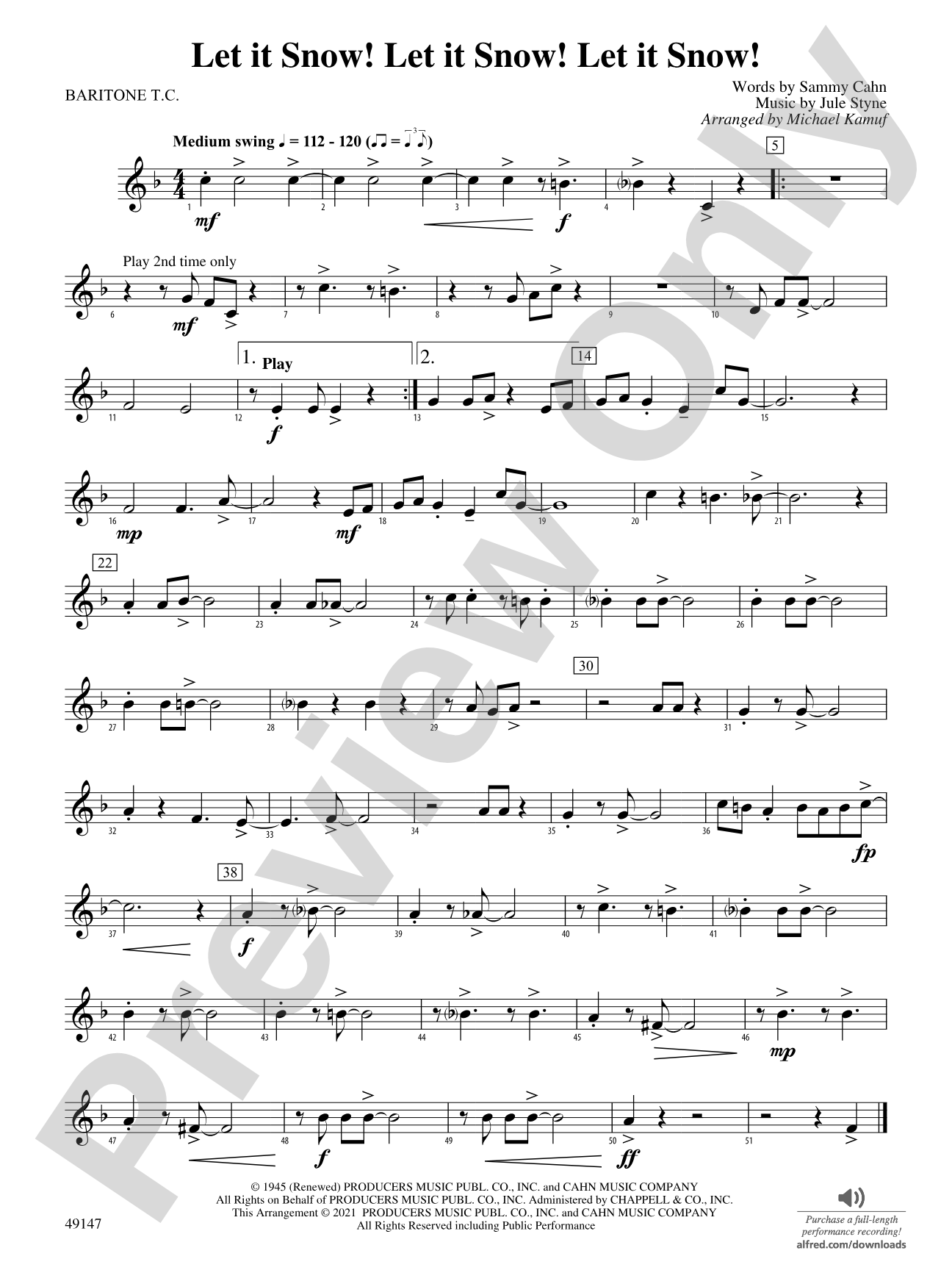 Let It Snow! Let It Snow! Let It Snow!: Baritone T.C.