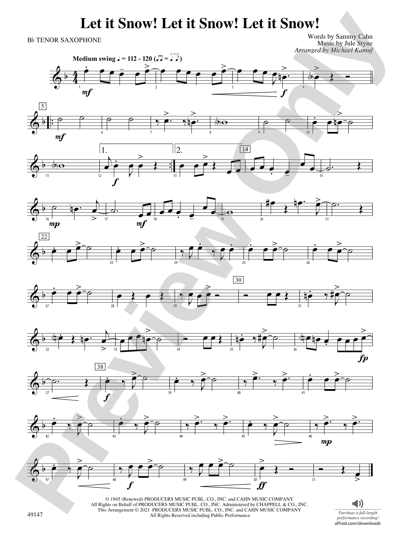 Let It Snow! Let It Snow! Let It Snow!: B-flat Tenor Saxophone