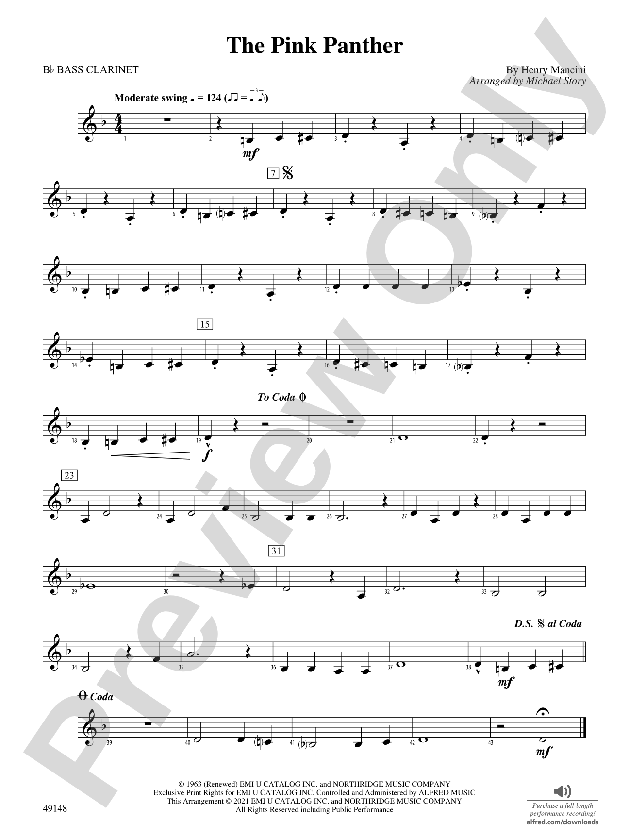 The Pink Panther: B-flat Bass Clarinet
