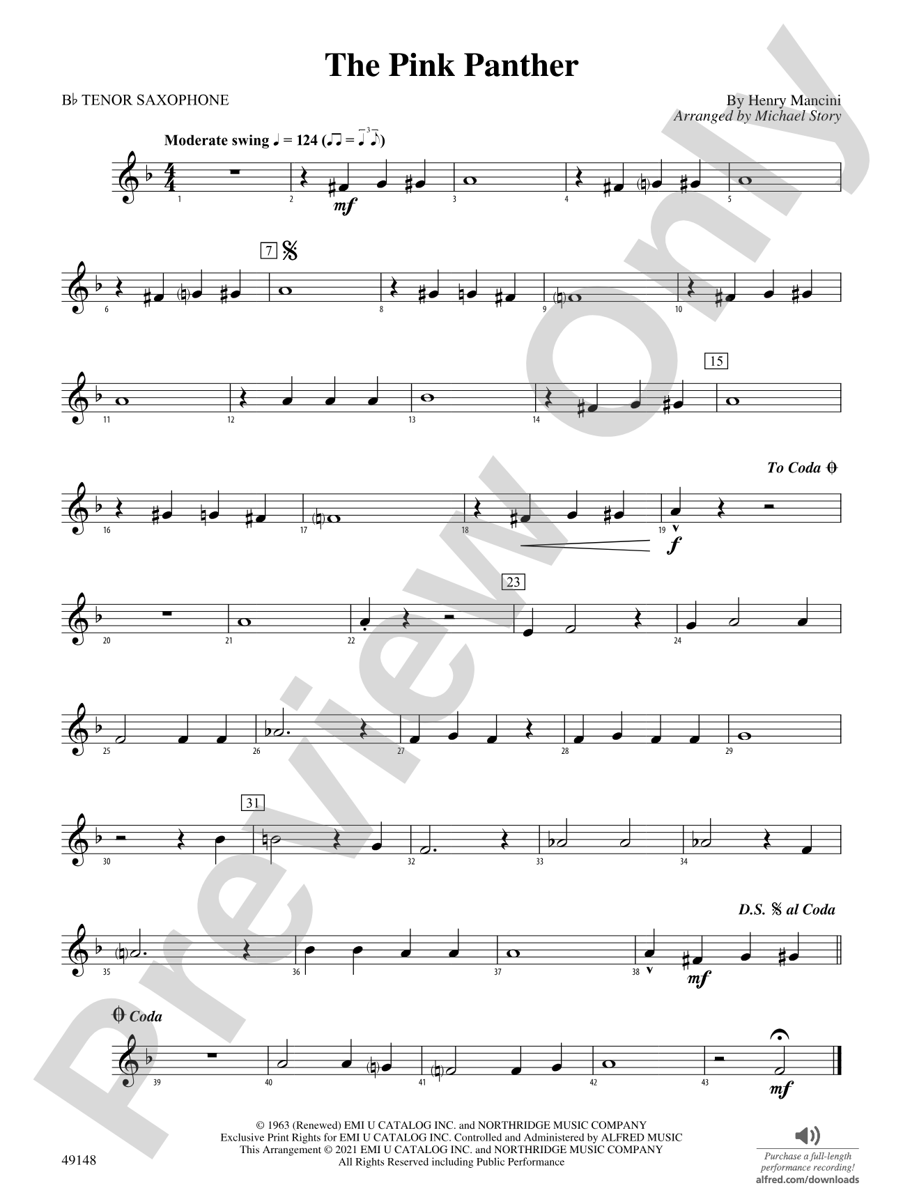 The Pink Panther: B-flat Tenor Saxophone