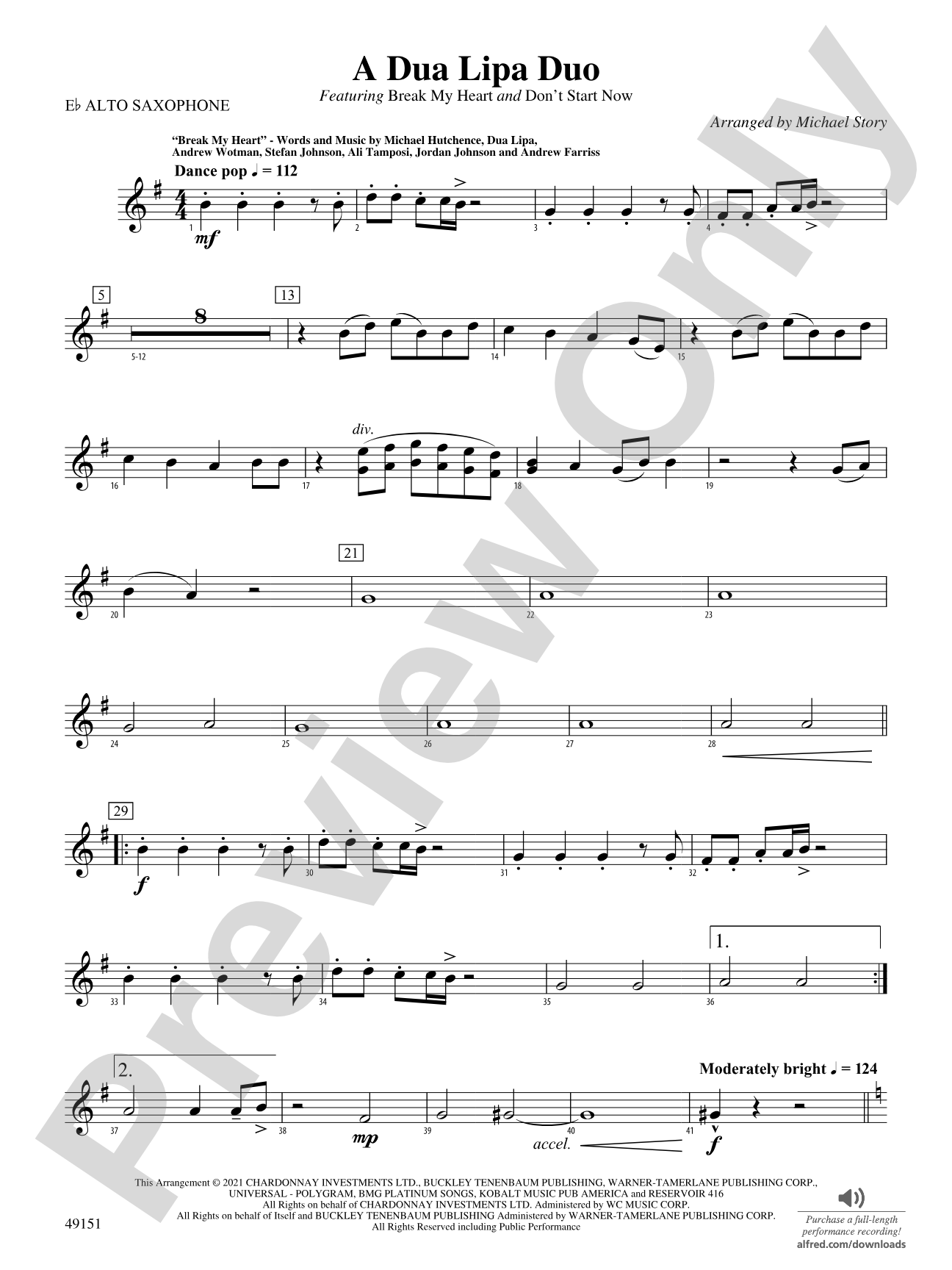 A Dua Lipa Duo: E-flat Alto Saxophone