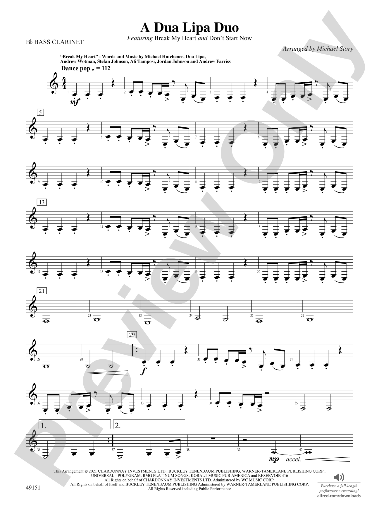 A Dua Lipa Duo: B-flat Bass Clarinet