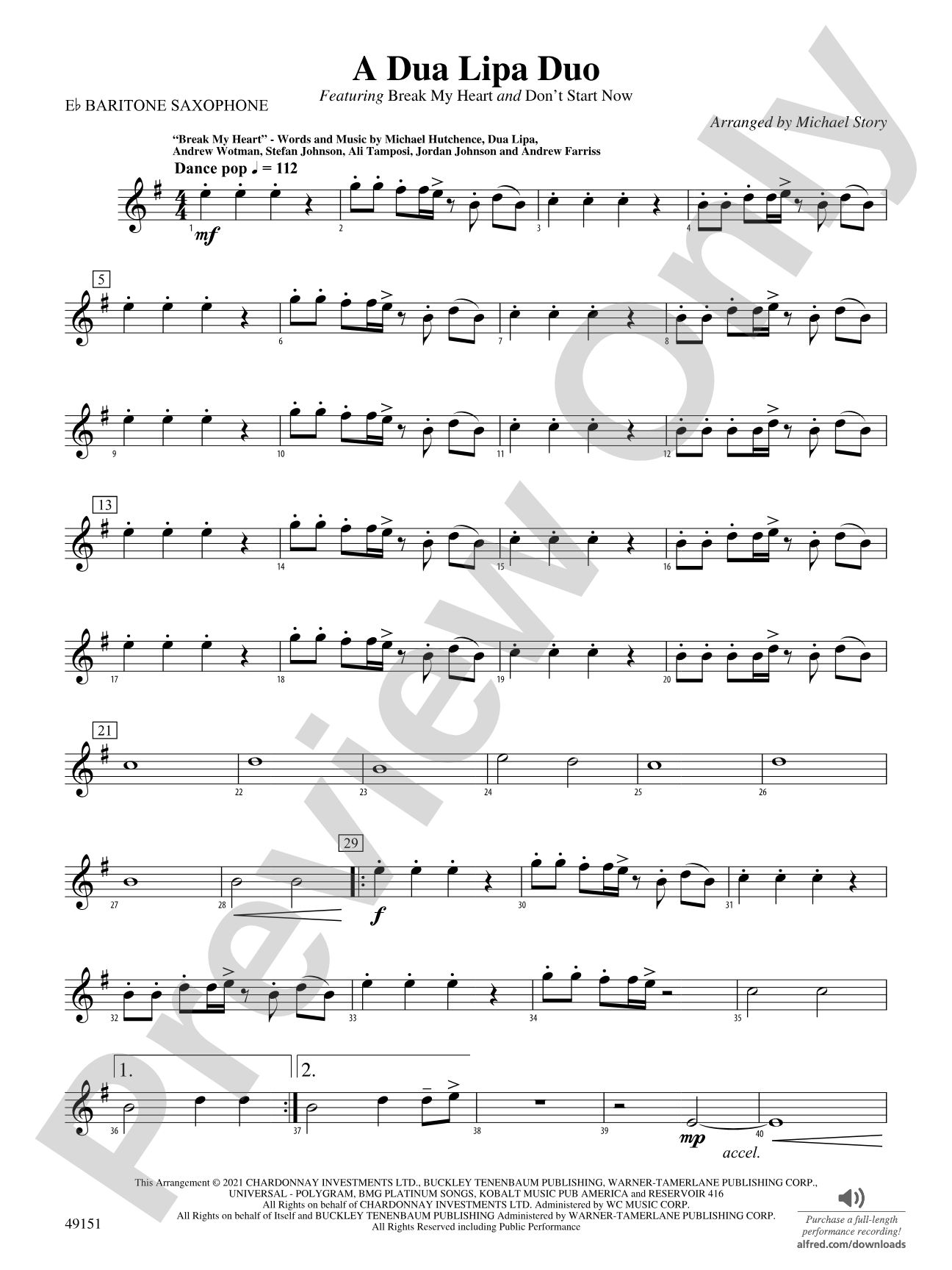 A Dua Lipa Duo: E-flat Baritone Saxophone