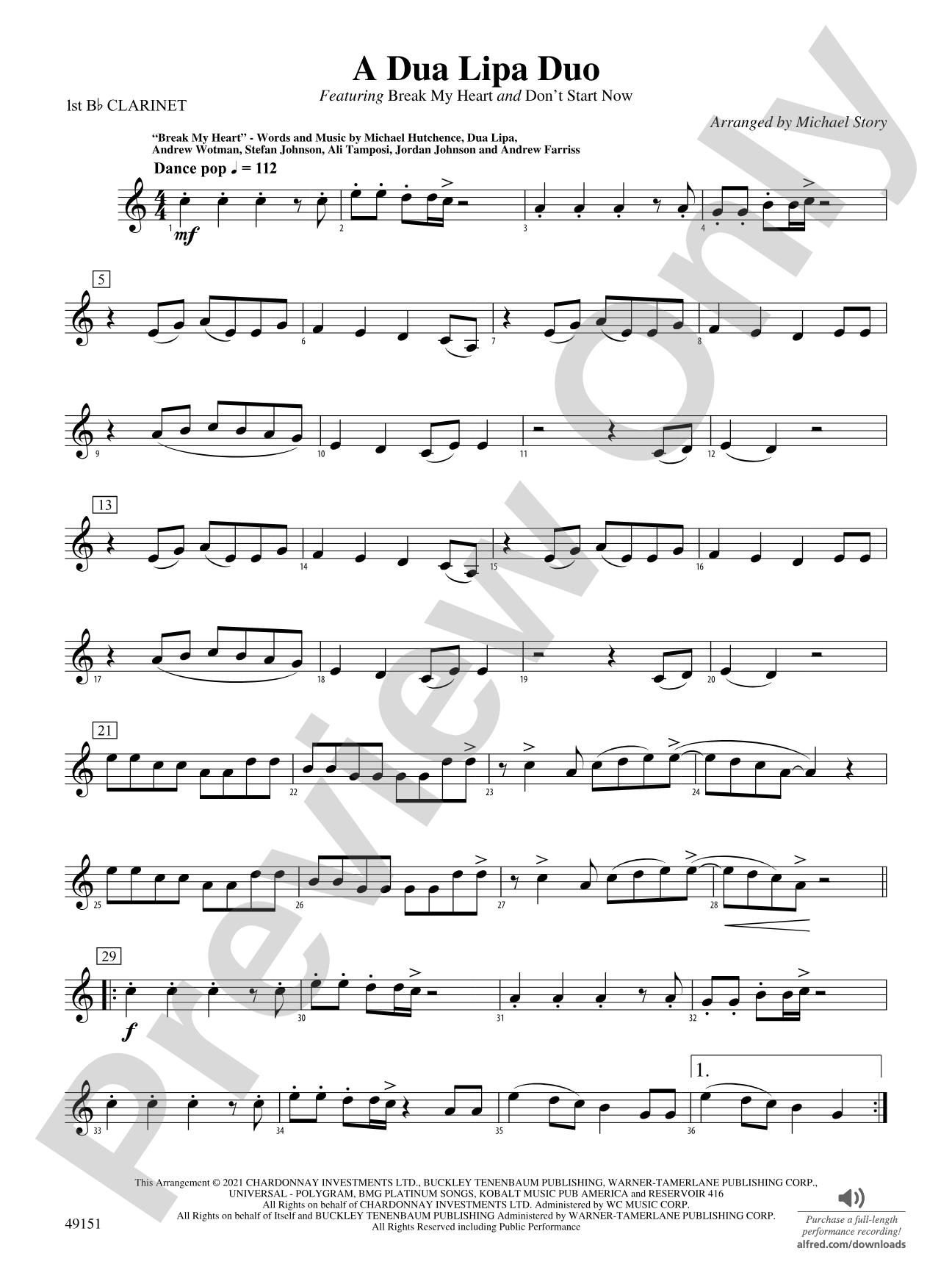 A Dua Lipa Duo: 1st B-flat Clarinet