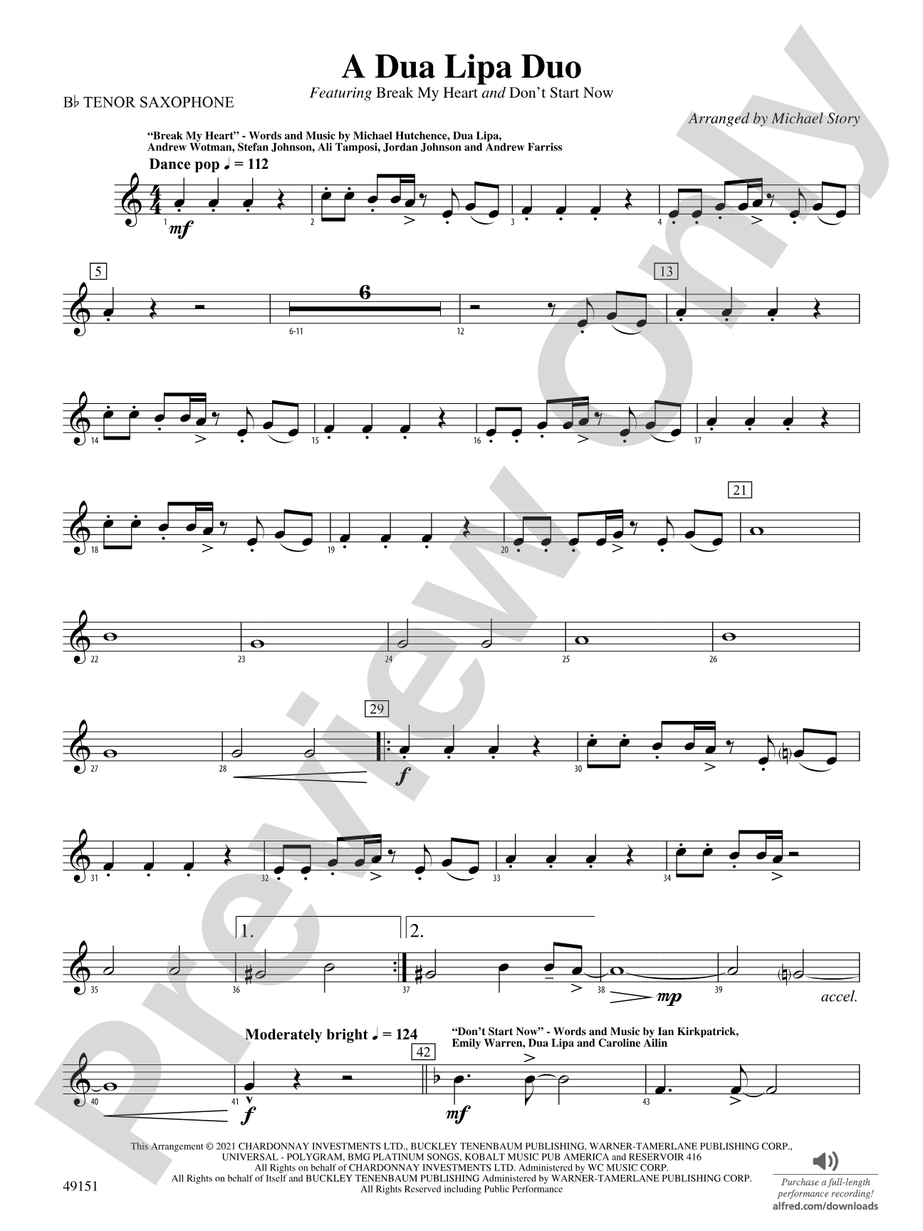 A Dua Lipa Duo: B-flat Tenor Saxophone