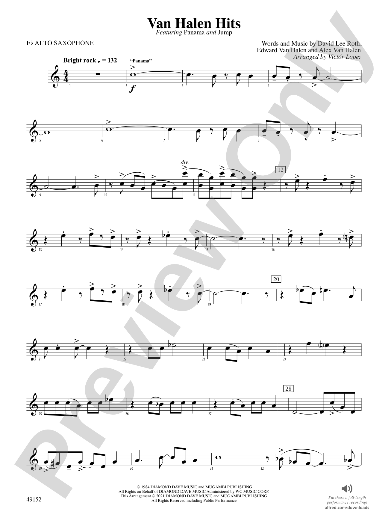 Van Halen Hits: E-flat Alto Saxophone