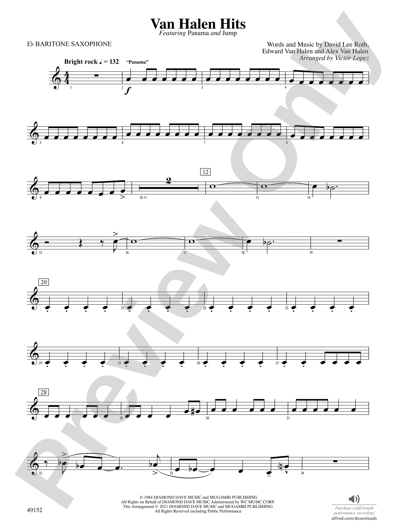 Van Halen Hits: E-flat Baritone Saxophone