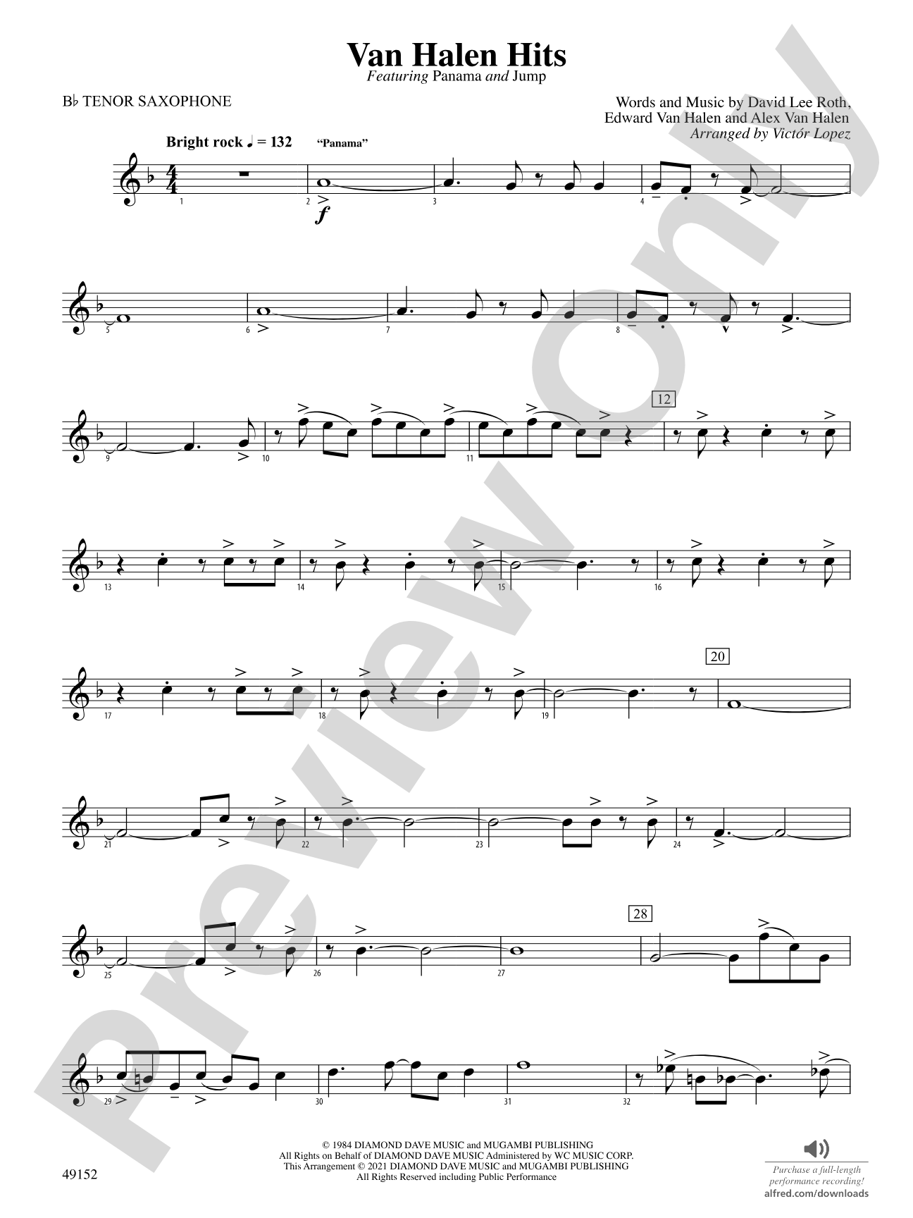 Van Halen Hits: B-flat Tenor Saxophone