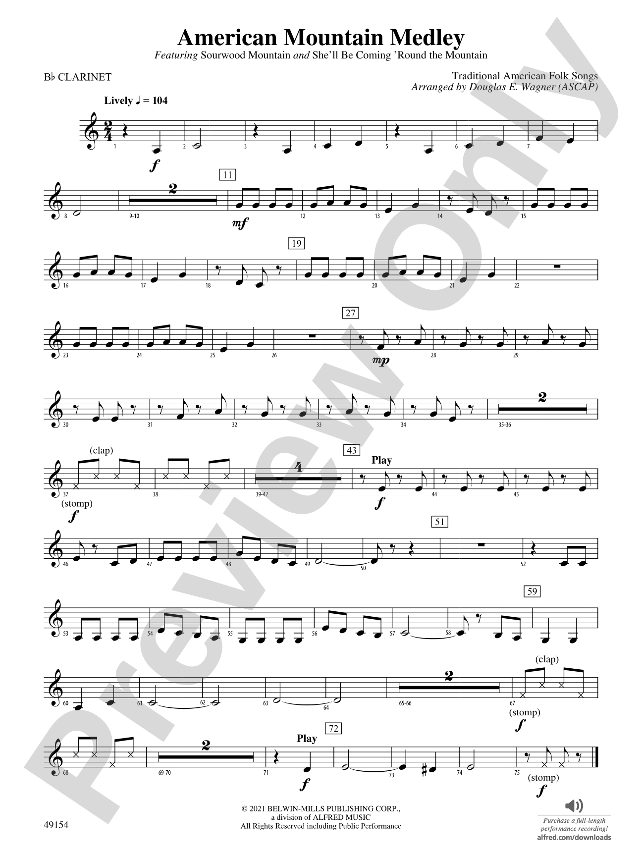 American Mountain Medley: 1st B-flat Clarinet