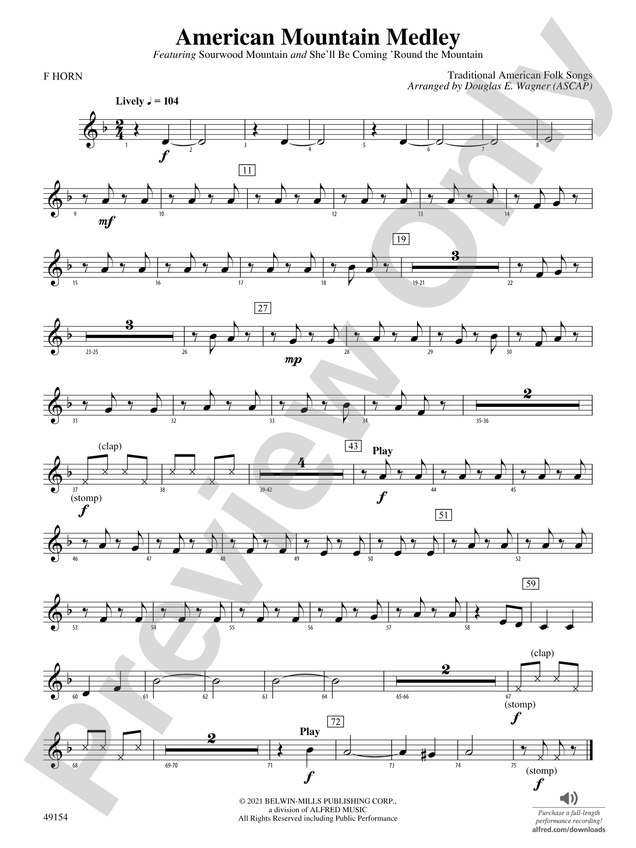 American Mountain Medley: 1st F Horn