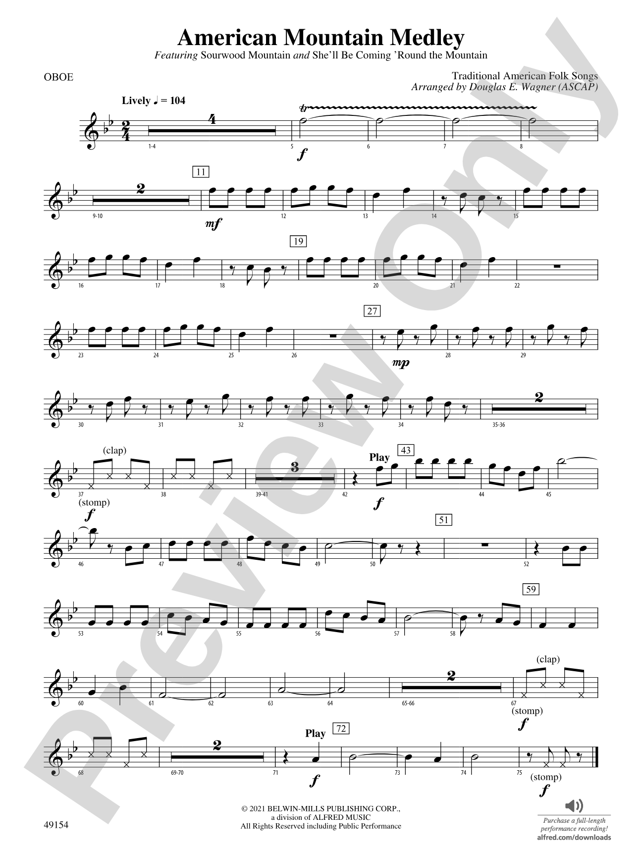 American Mountain Medley: Oboe