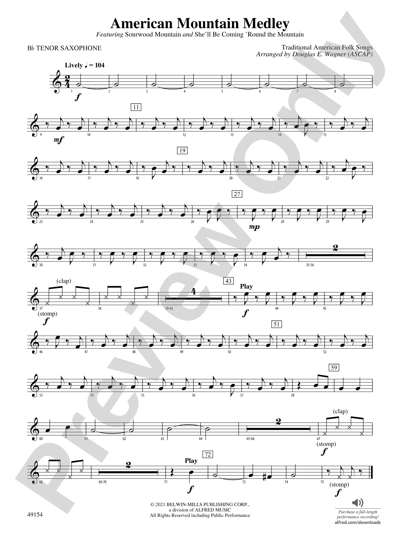 American Mountain Medley: B-flat Tenor Saxophone