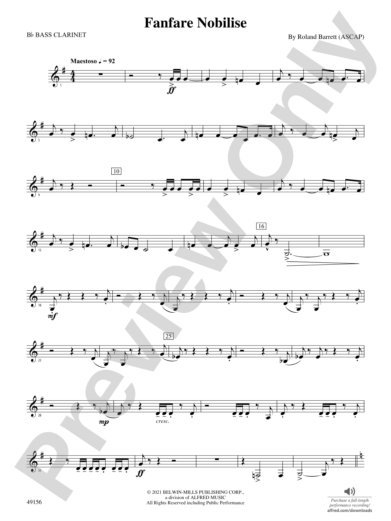 Fanfare Nobilise: B-flat Bass Clarinet