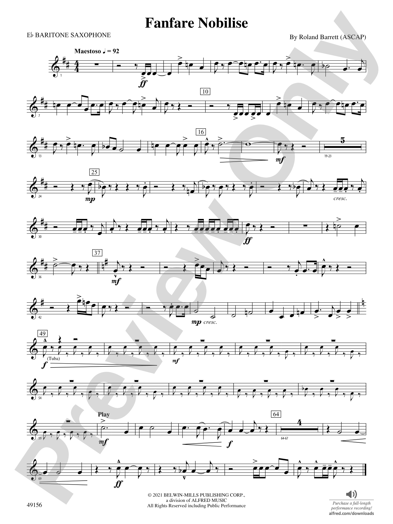 Fanfare Nobilise: E-flat Baritone Saxophone