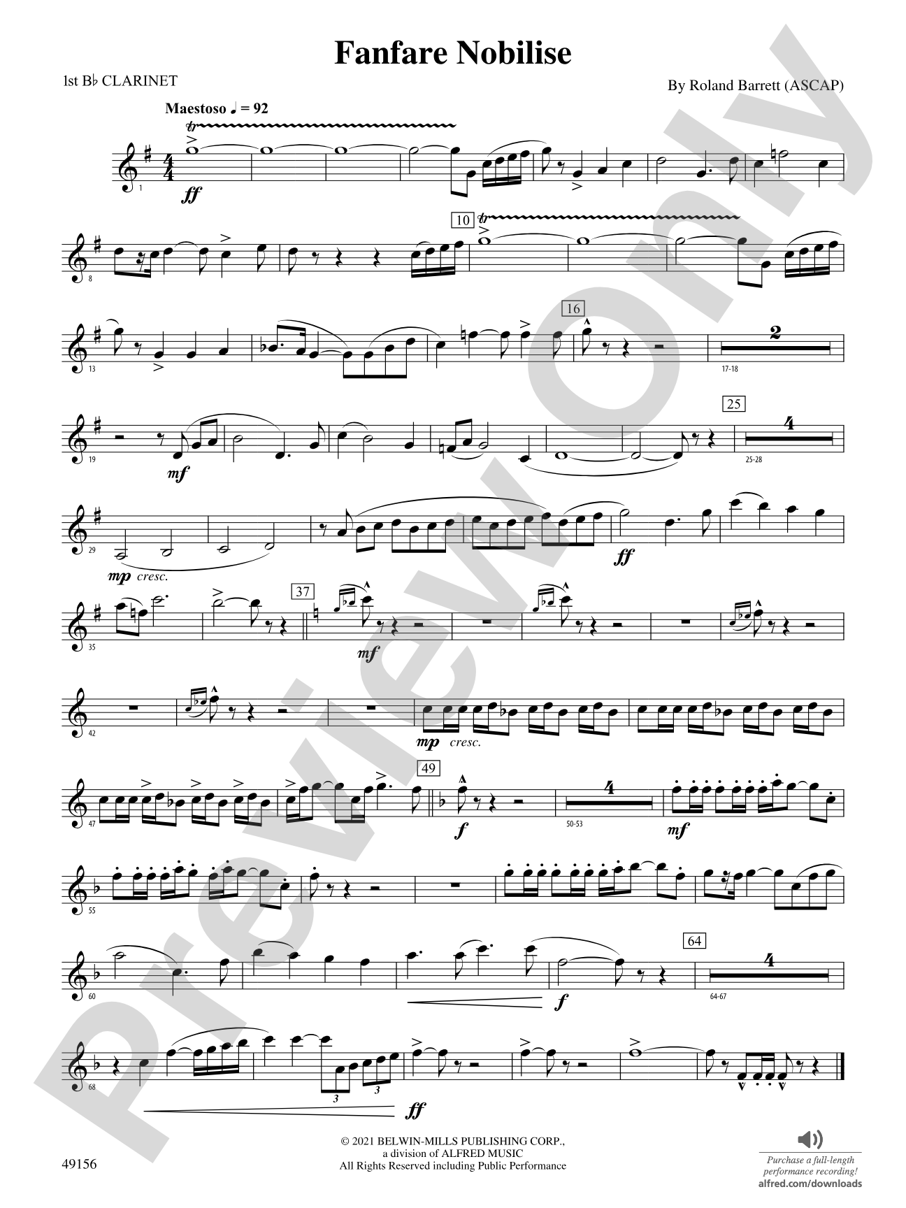 Fanfare Nobilise: 1st B-flat Clarinet