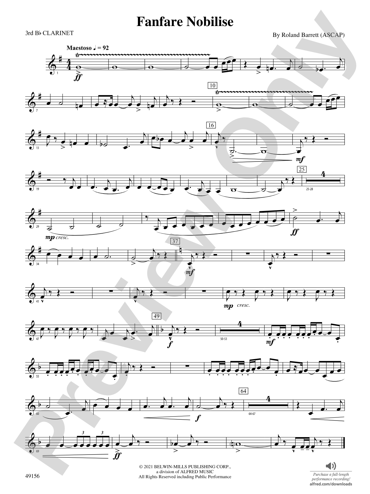 Fanfare Nobilise: 3rd B-flat Clarinet