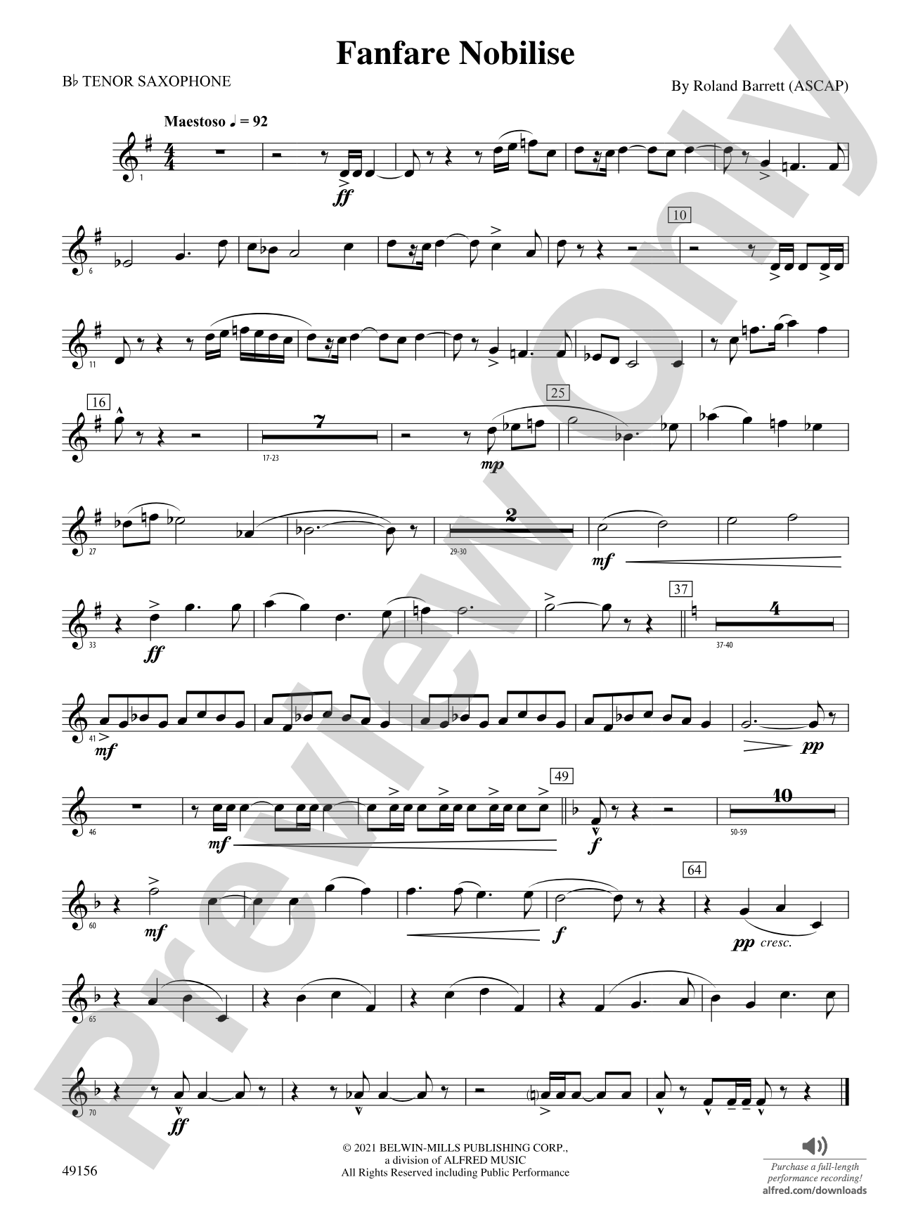 Fanfare Nobilise: B-flat Tenor Saxophone