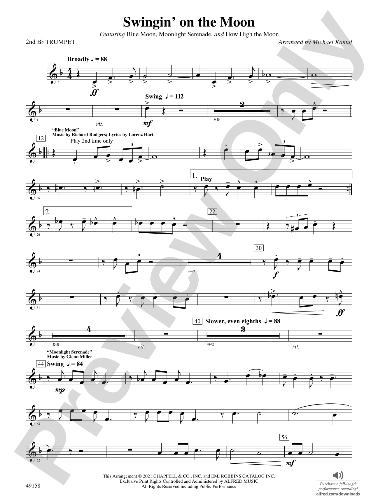 Swingin' on the Moon: 2nd B-flat Trumpet