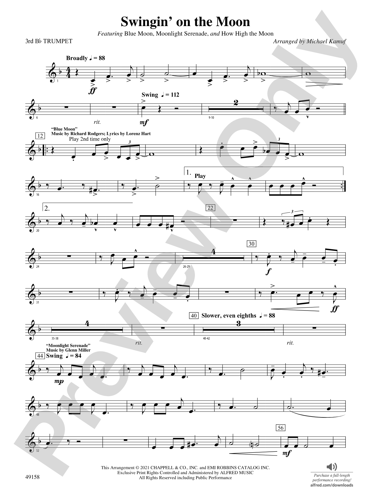 Swingin' on the Moon: 3rd B-flat Trumpet