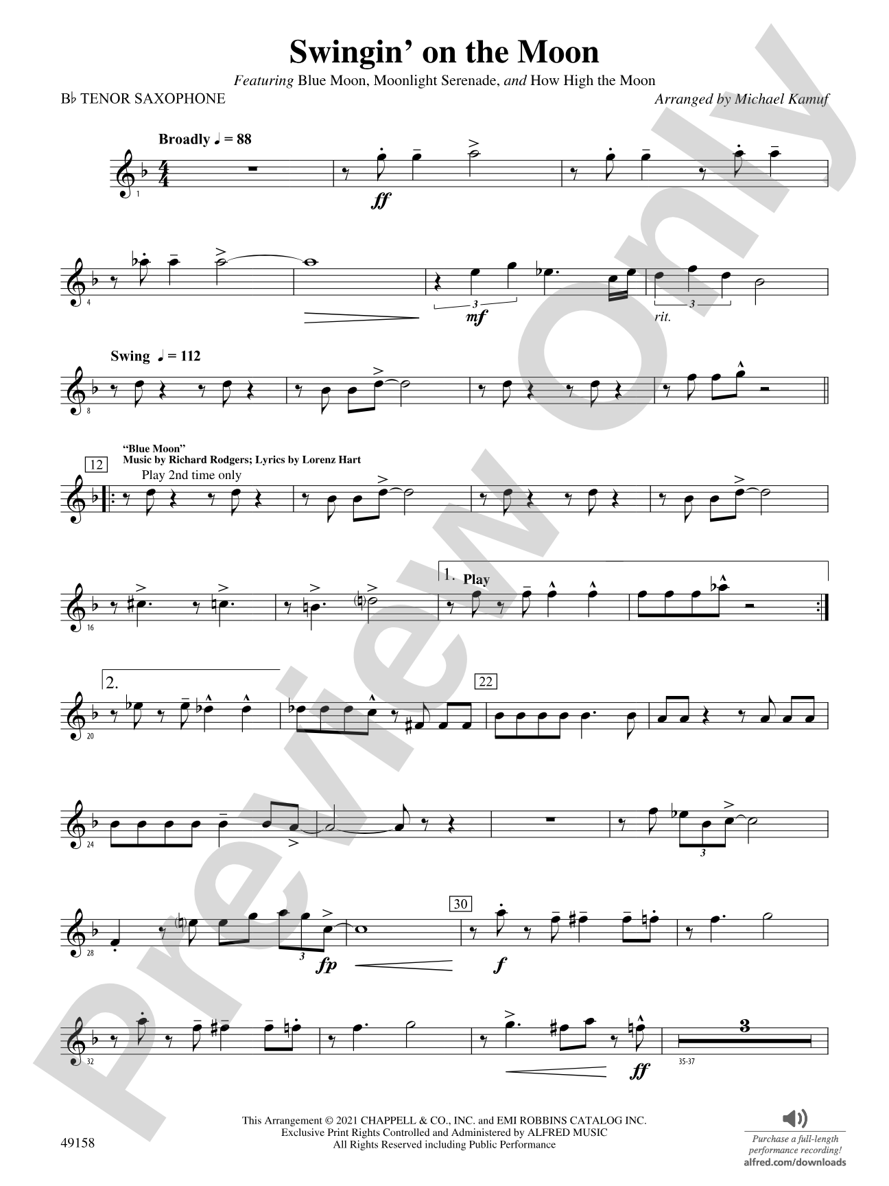 Swingin' on the Moon: B-flat Tenor Saxophone