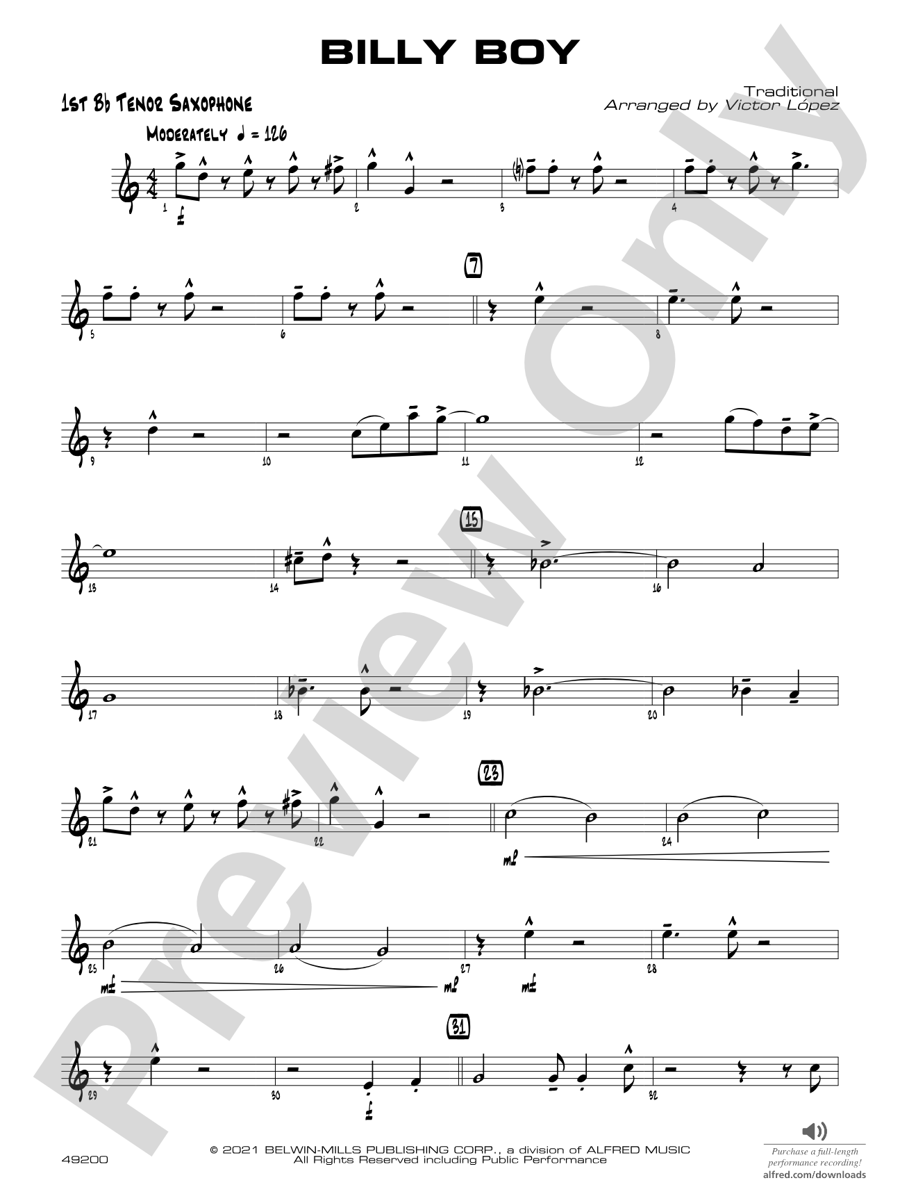 Billy Boy: B-flat Tenor Saxophone