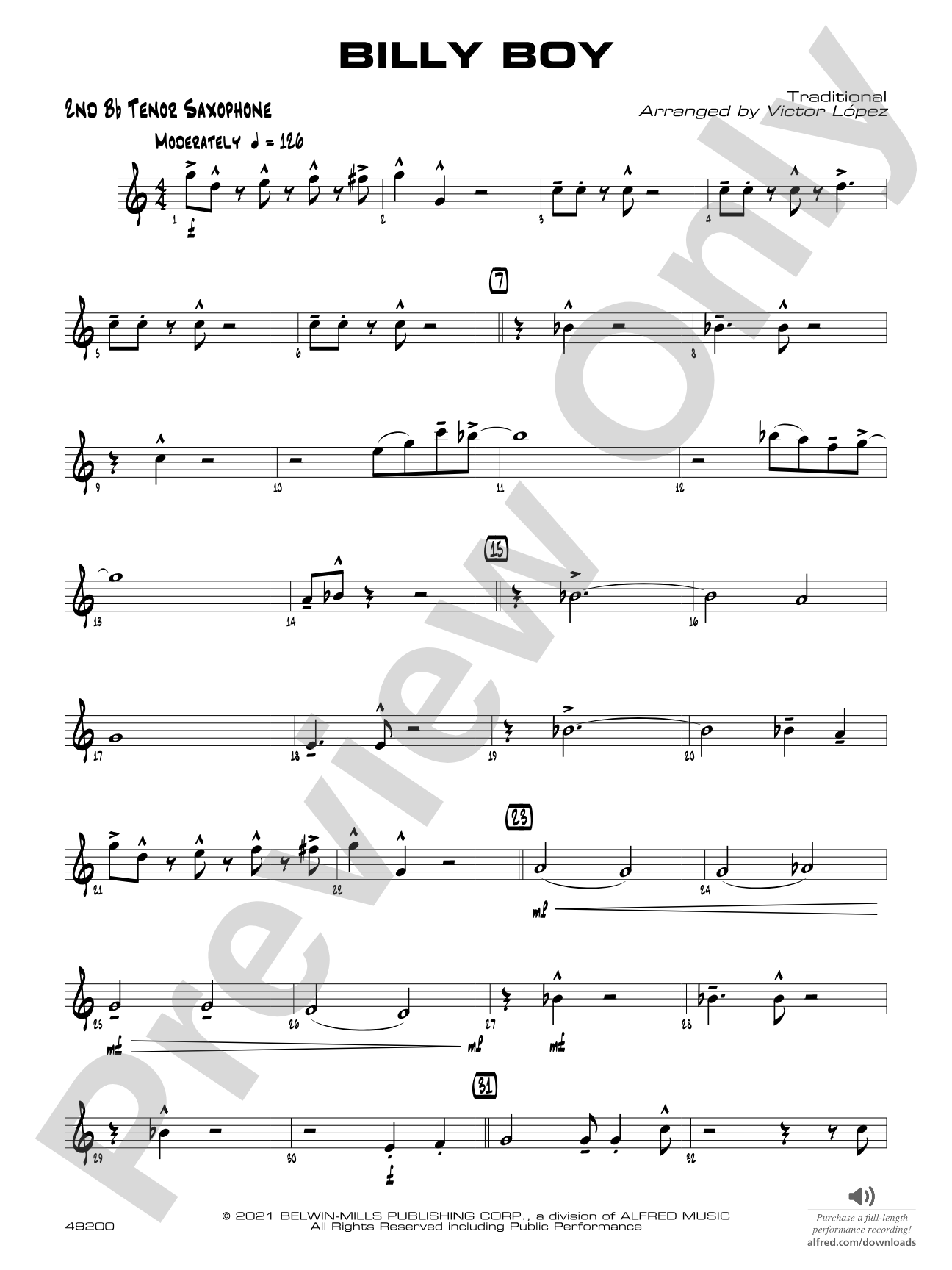 Billy Boy: 2nd B-flat Tenor Saxophone