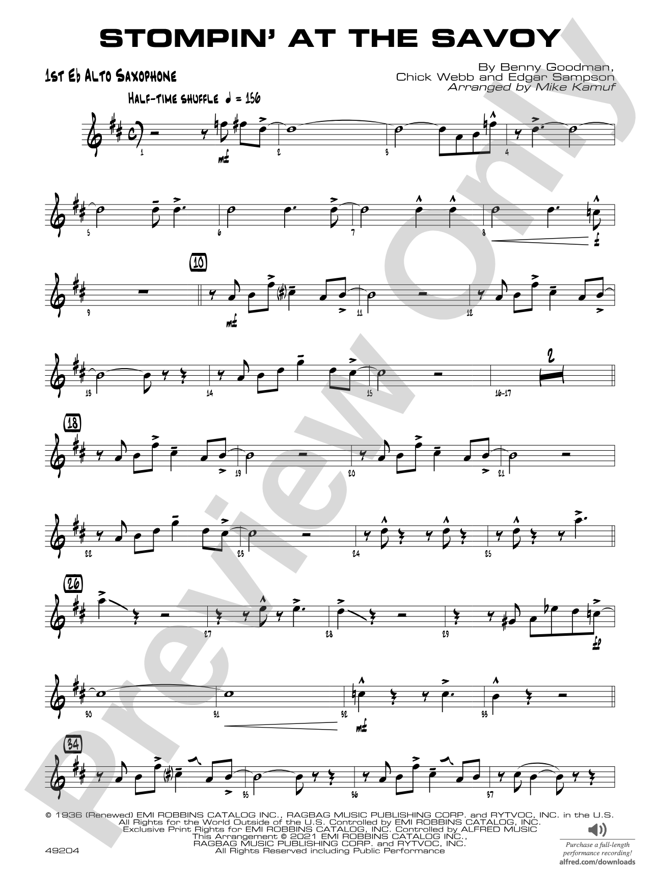Stompin' at the Savoy: E-flat Alto Saxophone