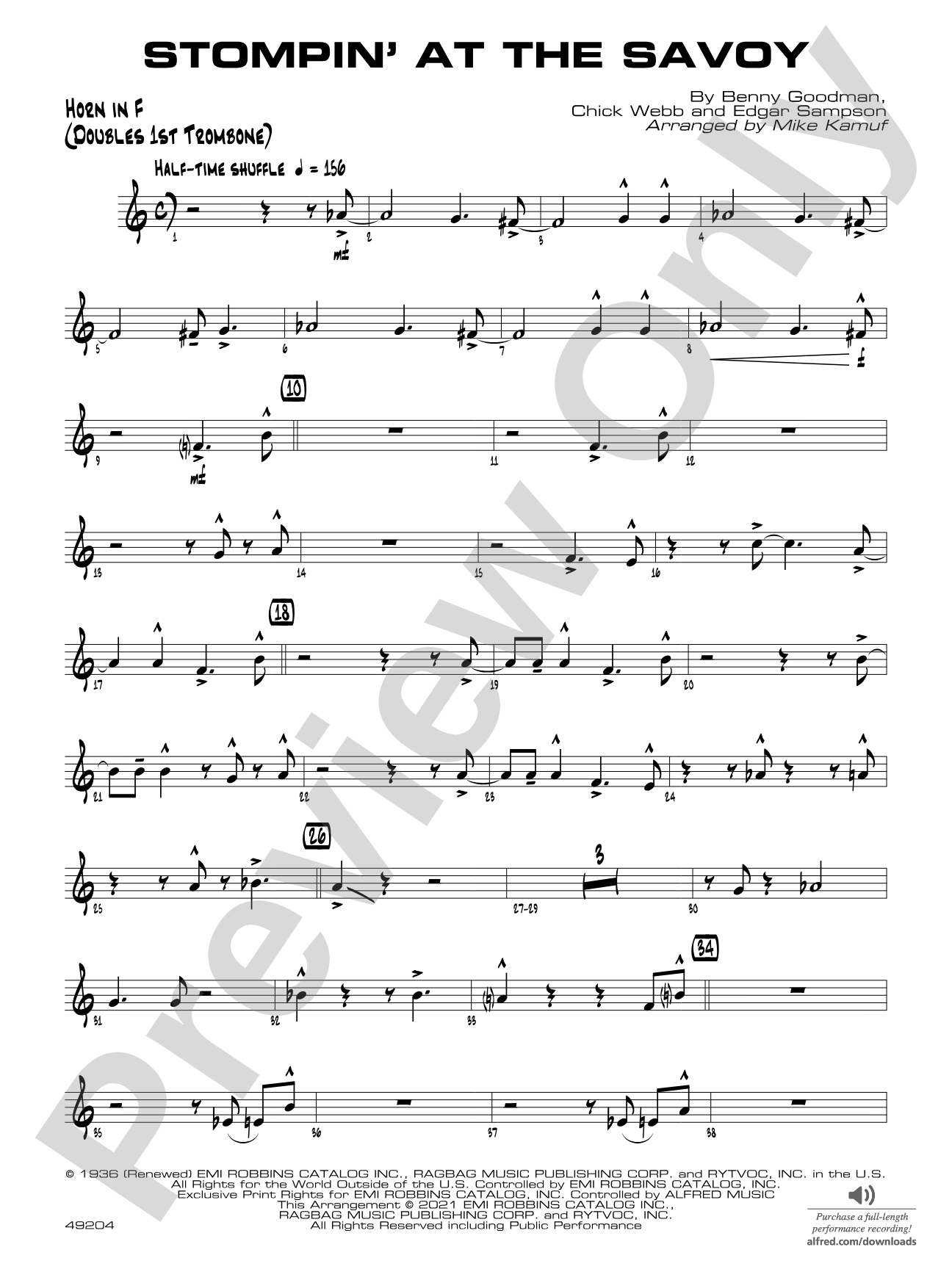 Stompin' at the Savoy: 1st F Horn