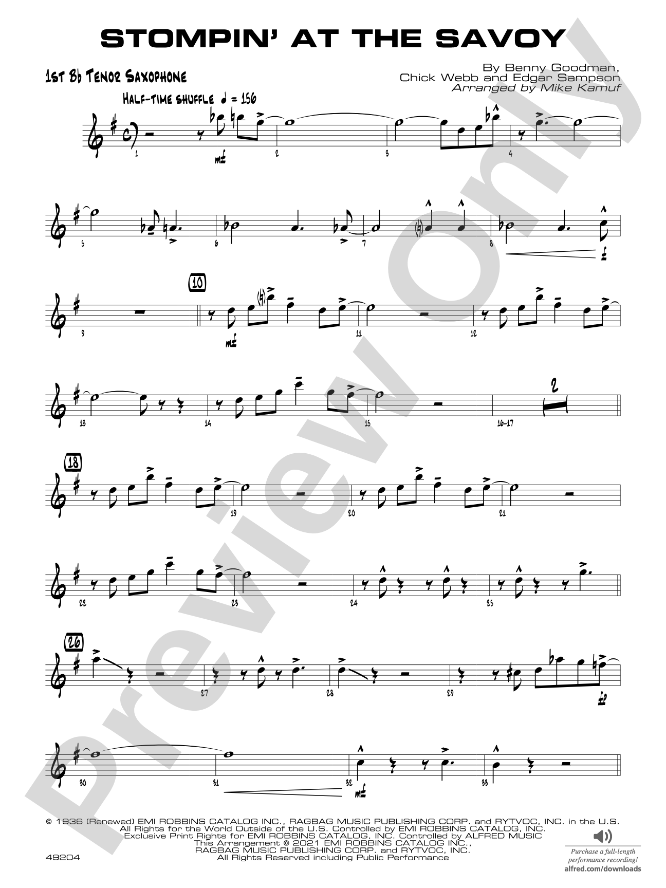 Stompin' at the Savoy: B-flat Tenor Saxophone