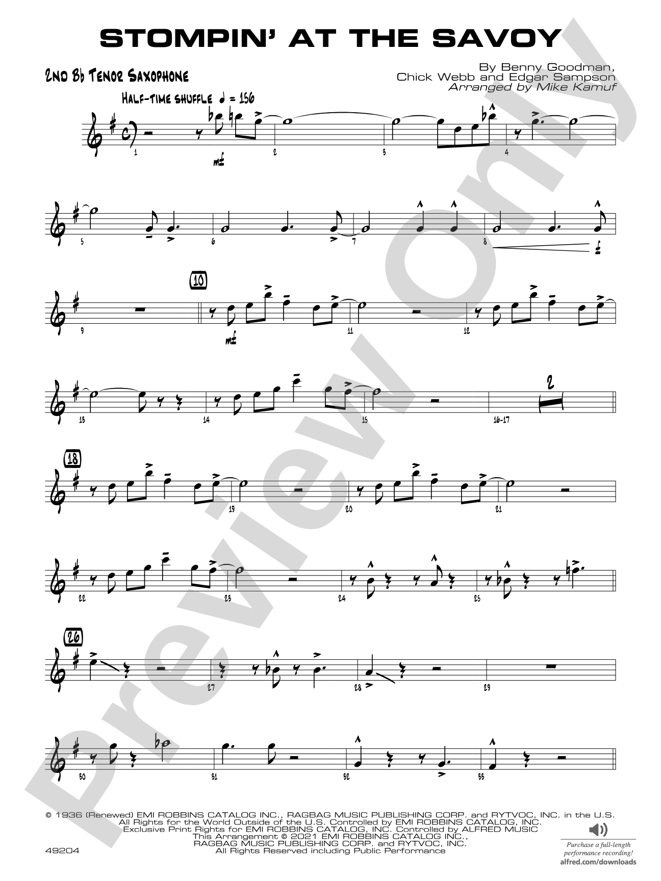 Stompin' at the Savoy: 2nd B-flat Tenor Saxophone