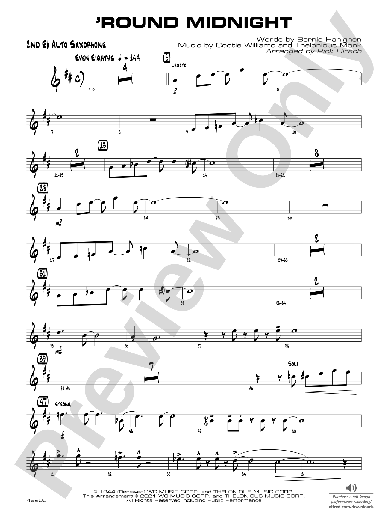 'Round Midnight: 2nd E-flat Alto Saxophone