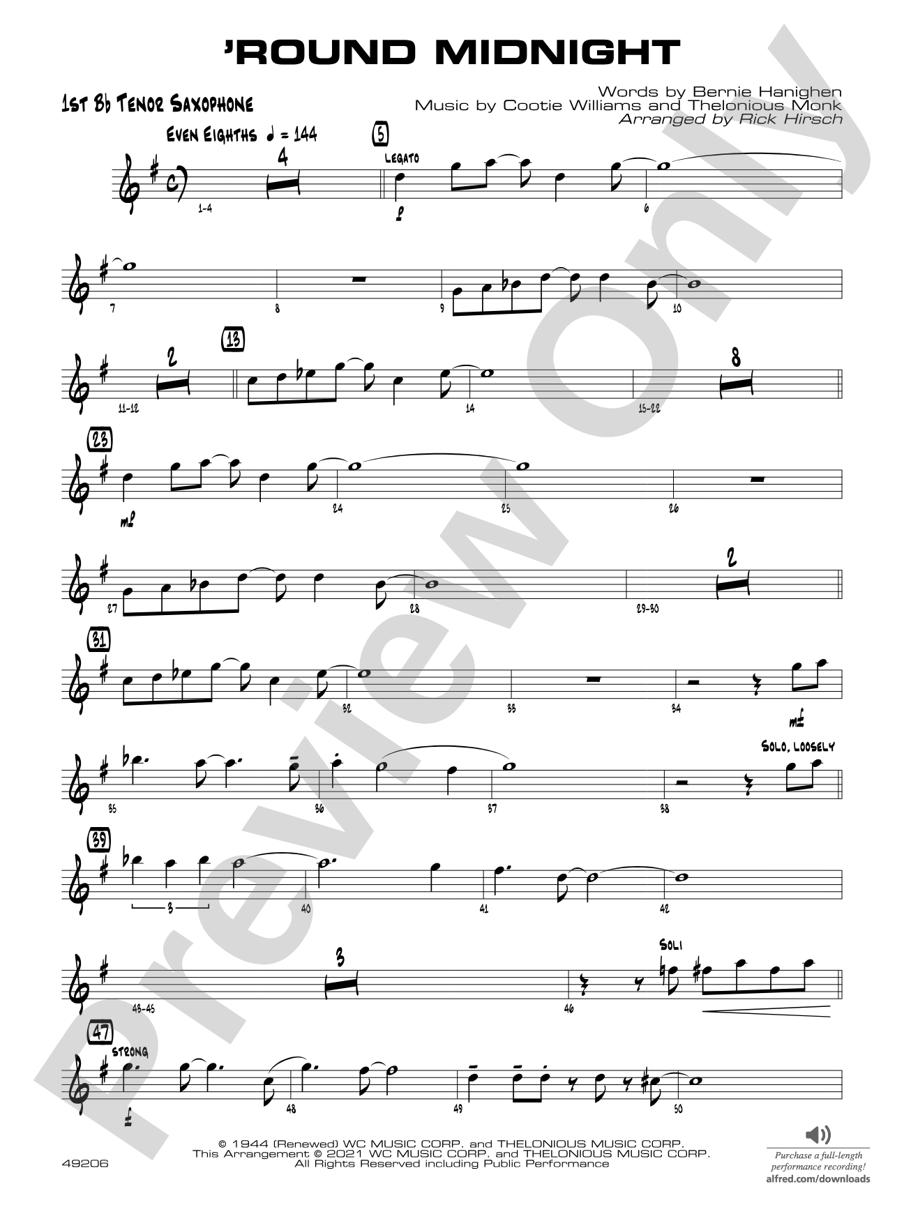 'Round Midnight: B-flat Tenor Saxophone