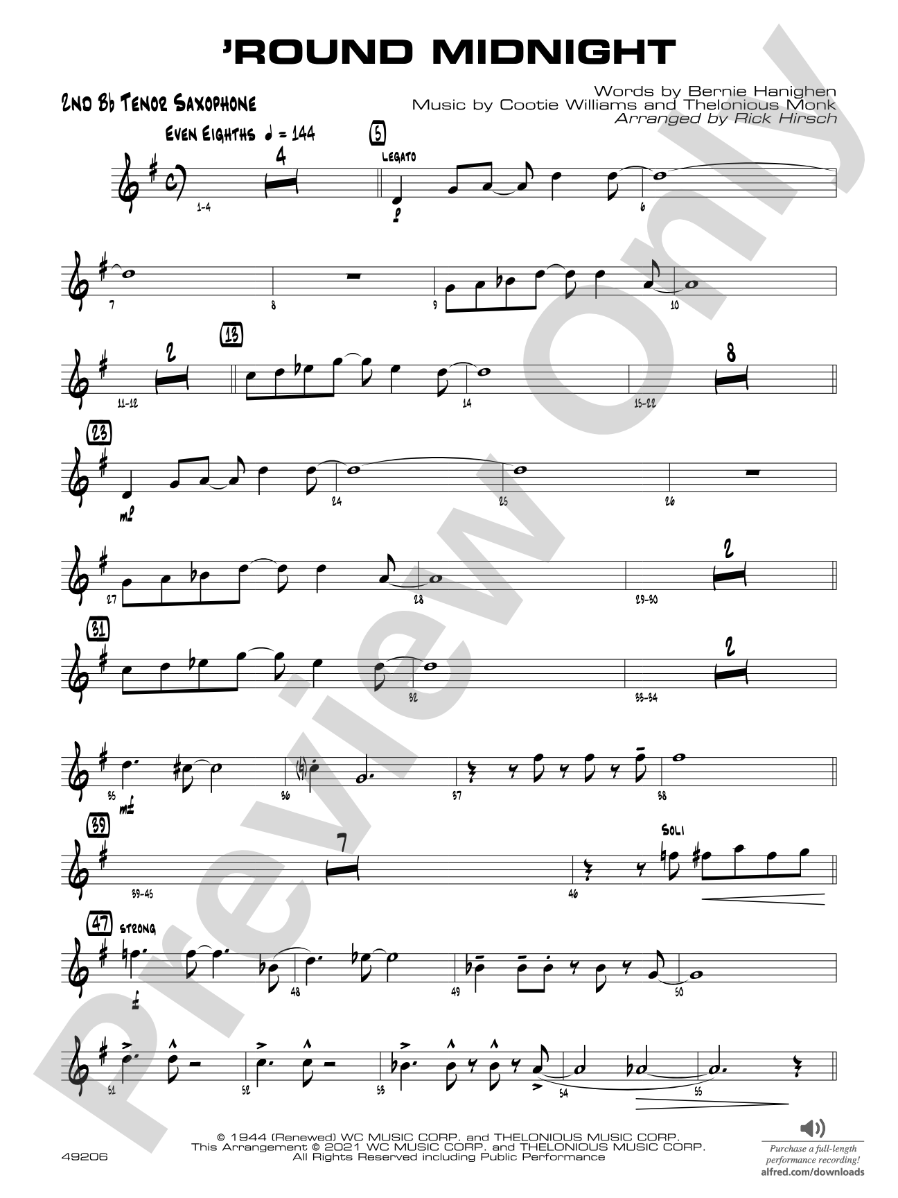 'Round Midnight: 2nd B-flat Tenor Saxophone