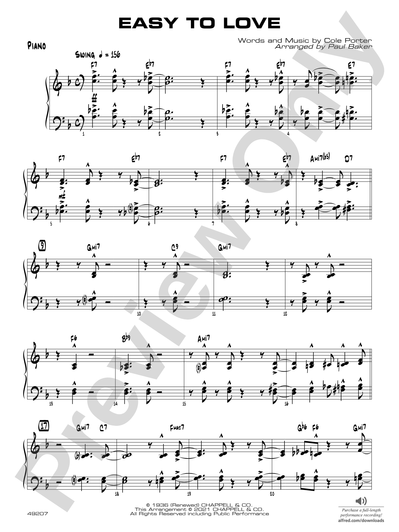 Easy to Love: Piano Accompaniment