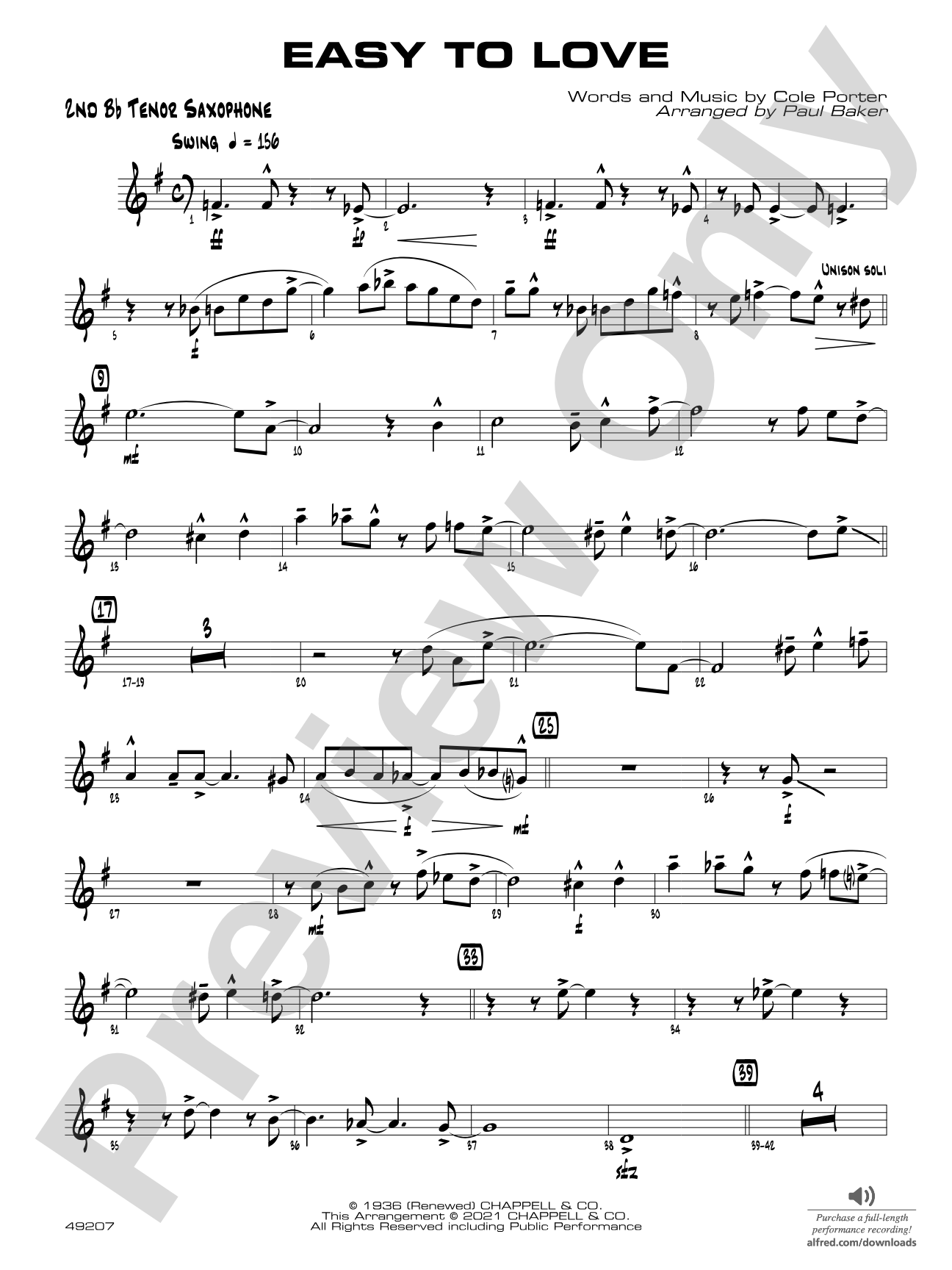 Easy to Love: 2nd B-flat Tenor Saxophone