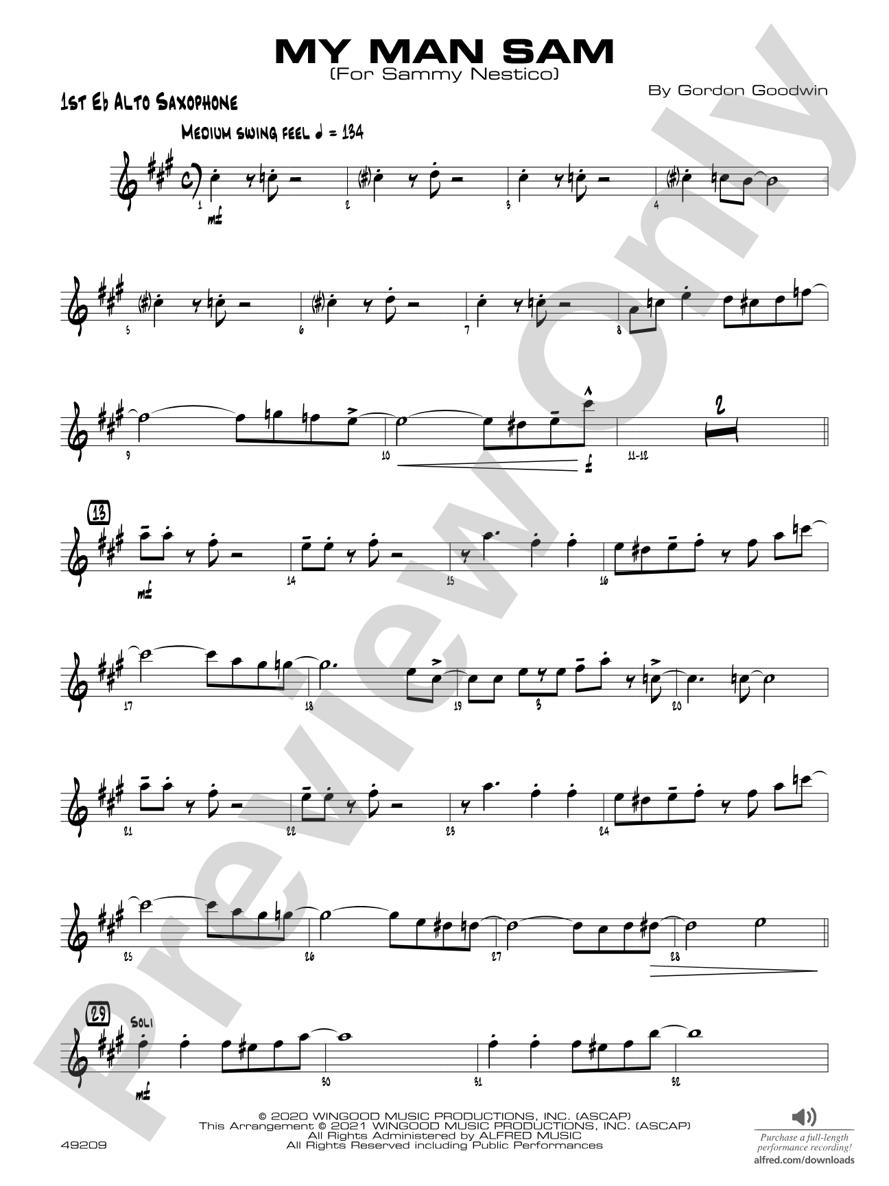 My Man Sam: E-flat Alto Saxophone