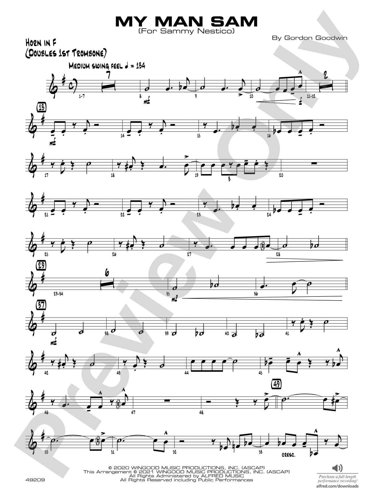 My Man Sam: 1st F Horn